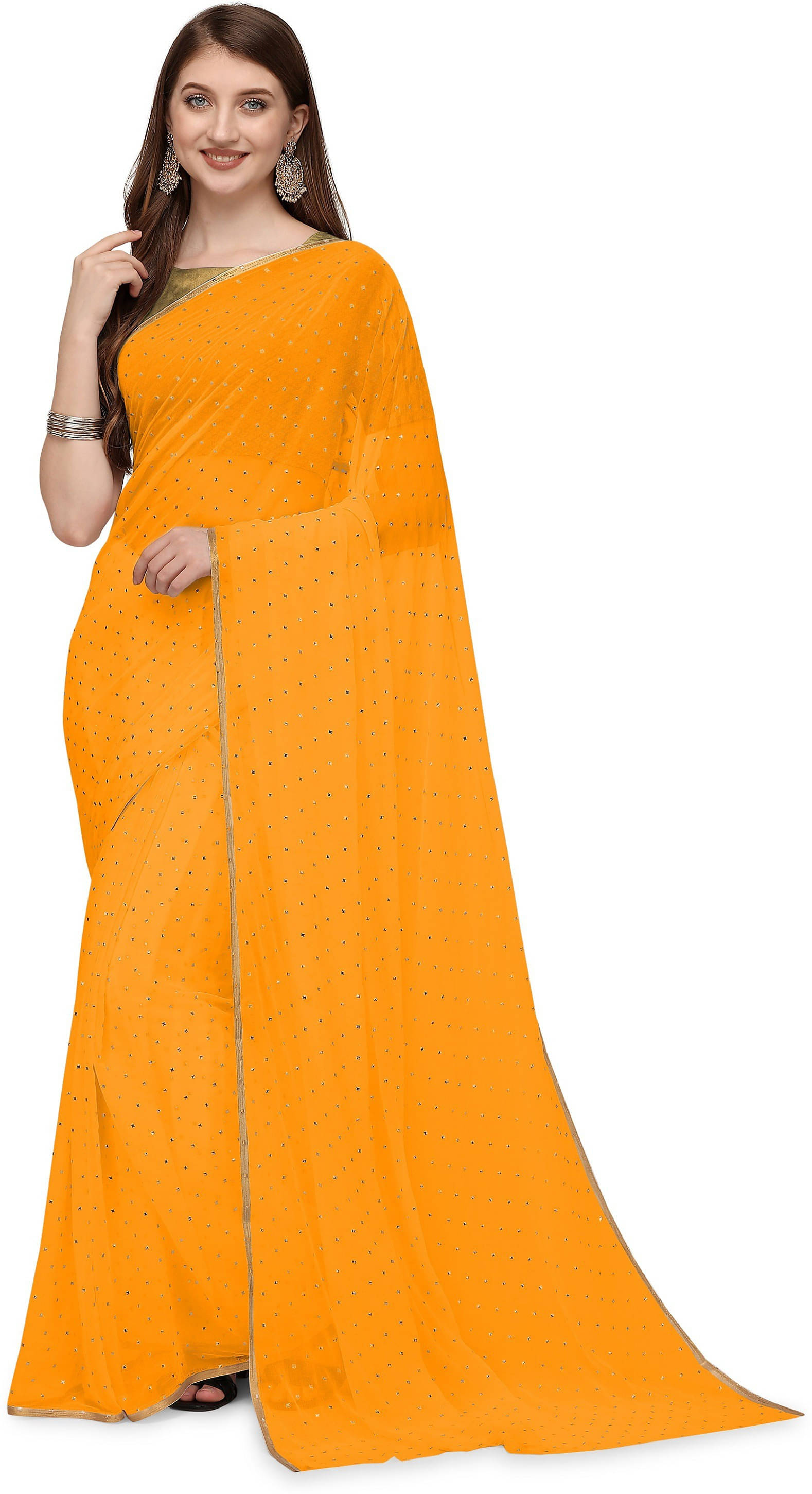     			RedFish Chiffon Embellished Regular Saree With Unstitched Blouse Piece ( Yellow )