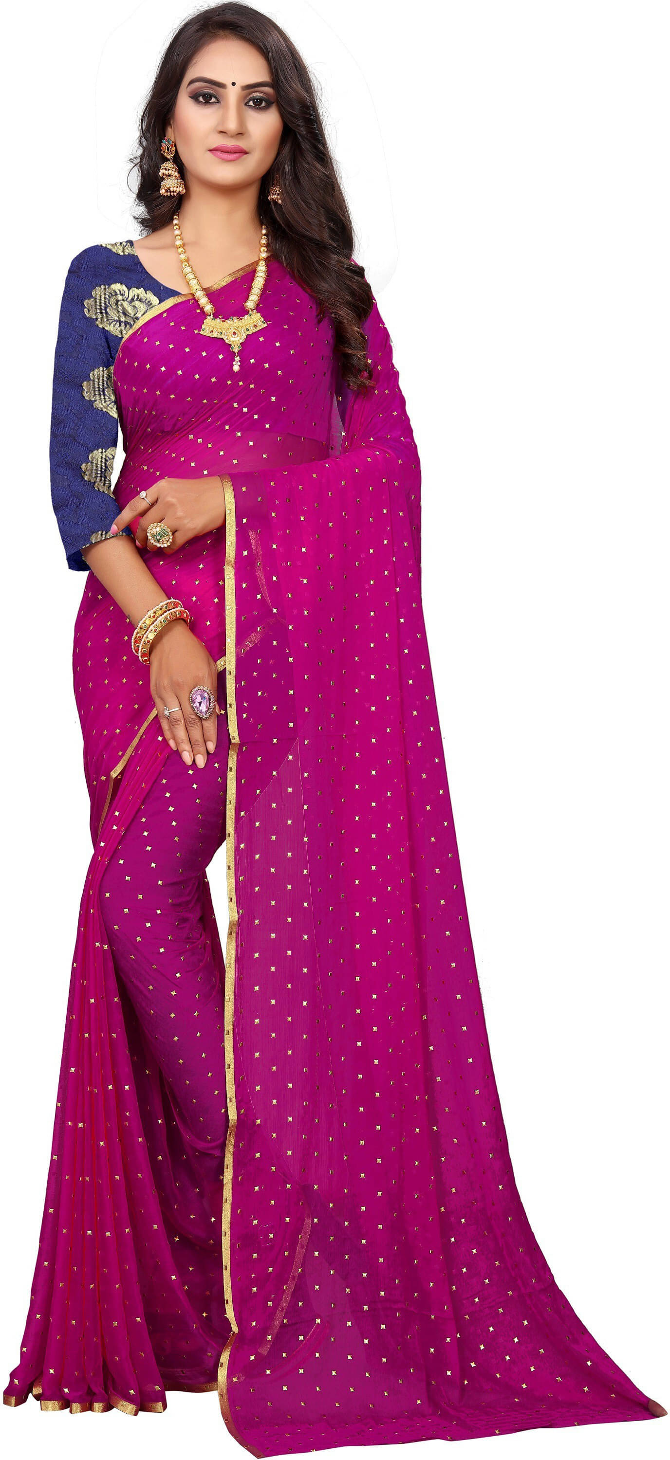     			RedFish Chiffon Embellished Regular Saree With Unstitched Blouse Piece ( Pink )