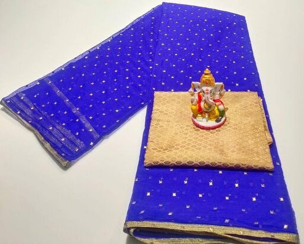 RedFish Chiffon Embellished Regular Saree With Unstitched Blouse Piece ( Blue ) RedFish Chiffon Embellished Regular Saree With Unstitched Blouse Piece ( Blue )
