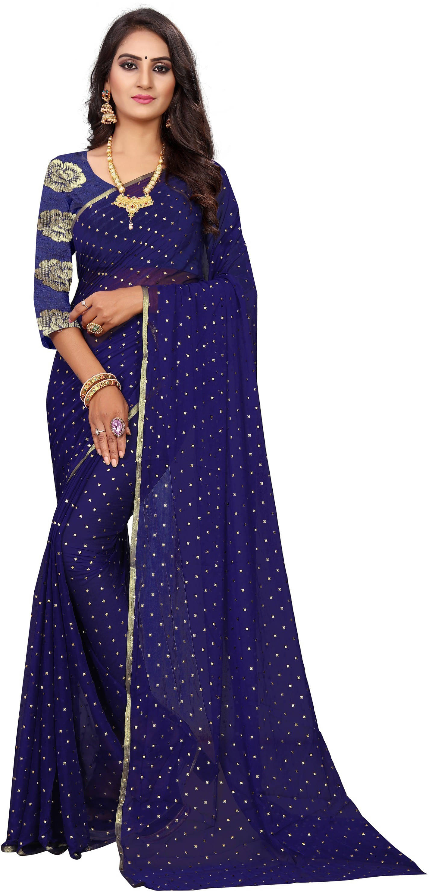 RedFish Chiffon Embellished Regular Saree With Unstitched Blouse Piece ( Blue ) RedFish Chiffon Embellished Regular Saree With Unstitched Blouse Piece ( Blue )