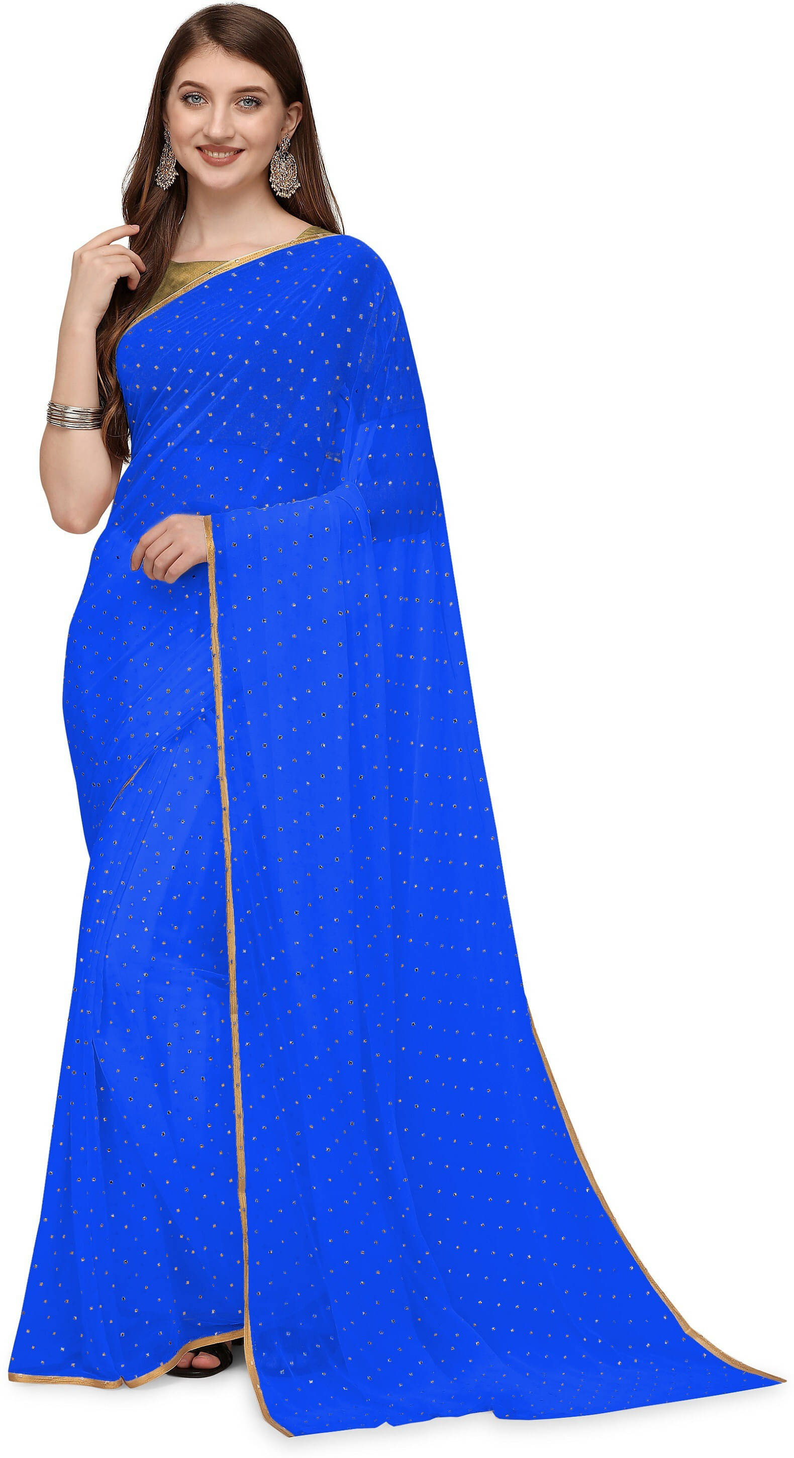 RedFish Chiffon Embellished Regular Saree With Unstitched Blouse Piece ( Blue ) RedFish Chiffon Embellished Regular Saree With Unstitched Blouse Piece ( Blue )