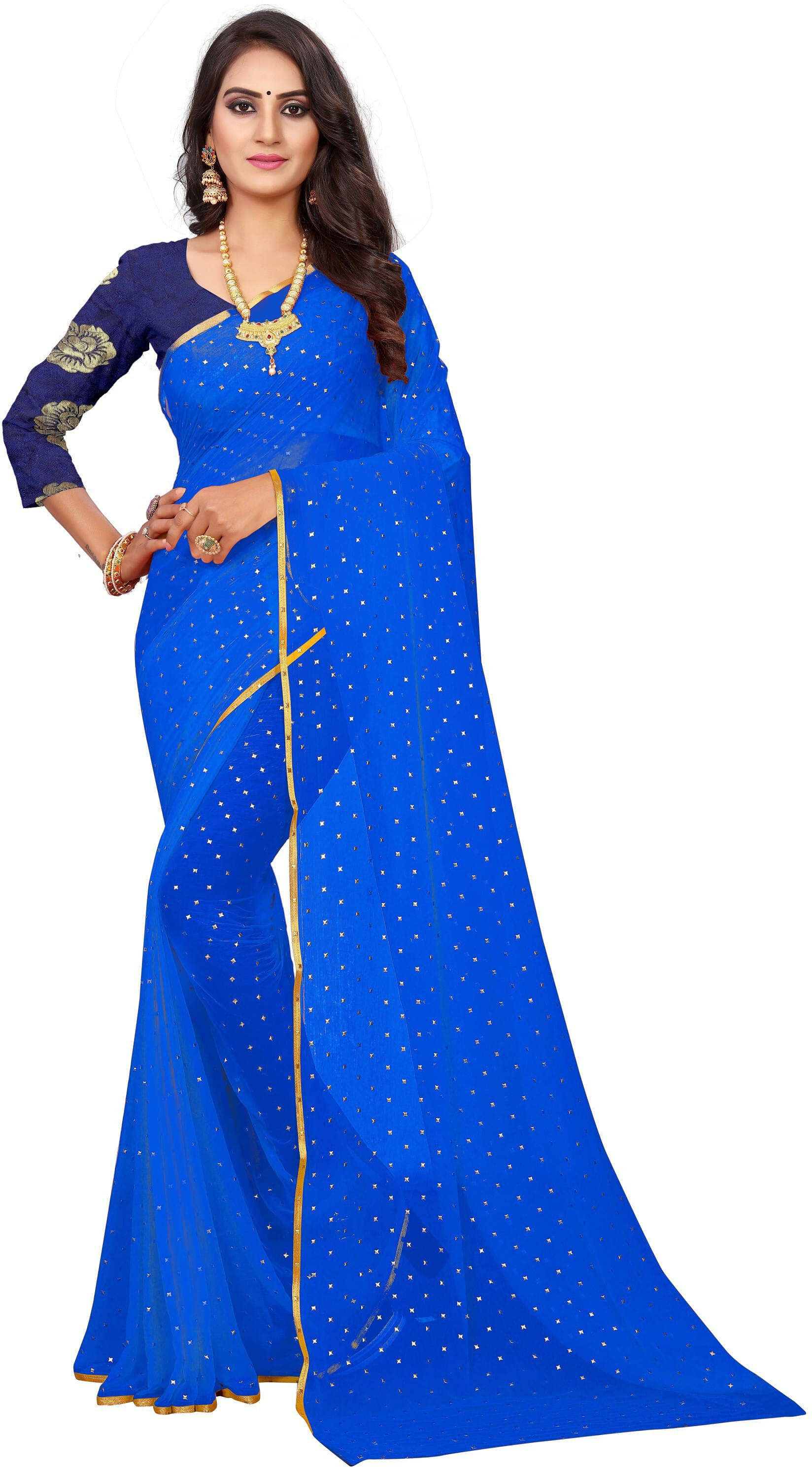     			RedFish Chiffon Embellished Regular Saree With Unstitched Blouse Piece ( Light Blue )