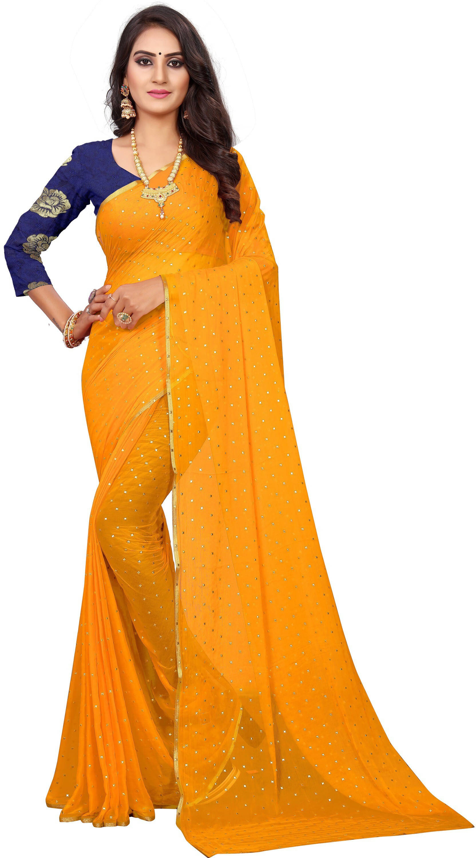    			RedFish Chiffon Embellished Regular Saree With Unstitched Blouse Piece ( Yellow )