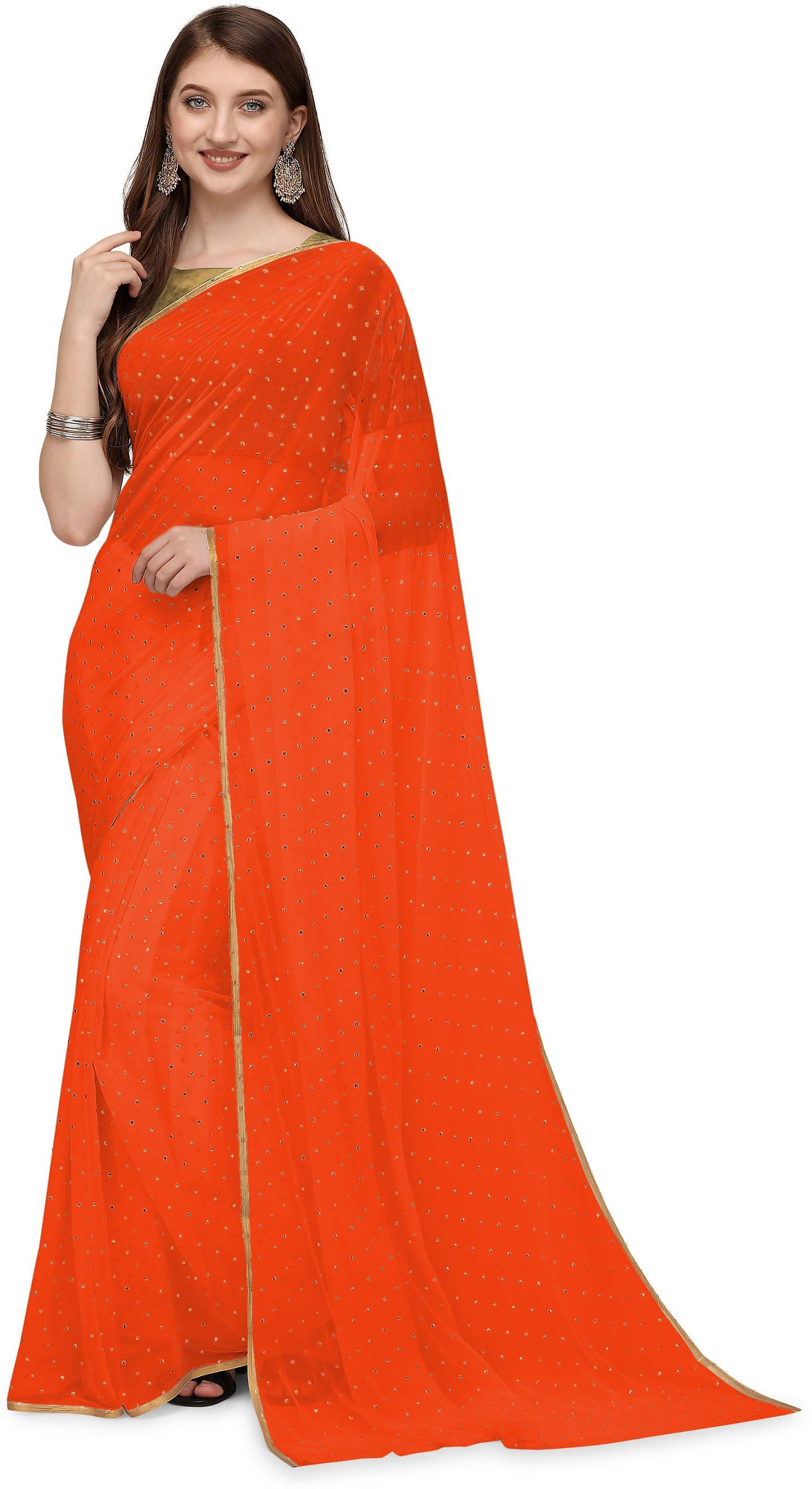 RedFish Chiffon Embellished Regular Saree With Unstitched Blouse Piece ( Orange ) RedFish Chiffon Embellished Regular Saree With Unstitched Blouse Piece ( Orange )