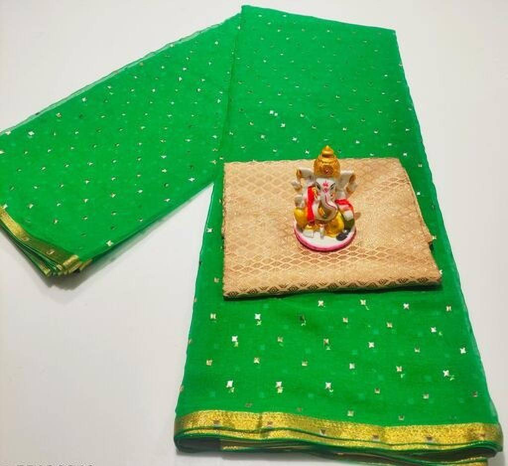     			RedFish Chiffon Embellished Regular Saree With Unstitched Blouse Piece ( Light Green )