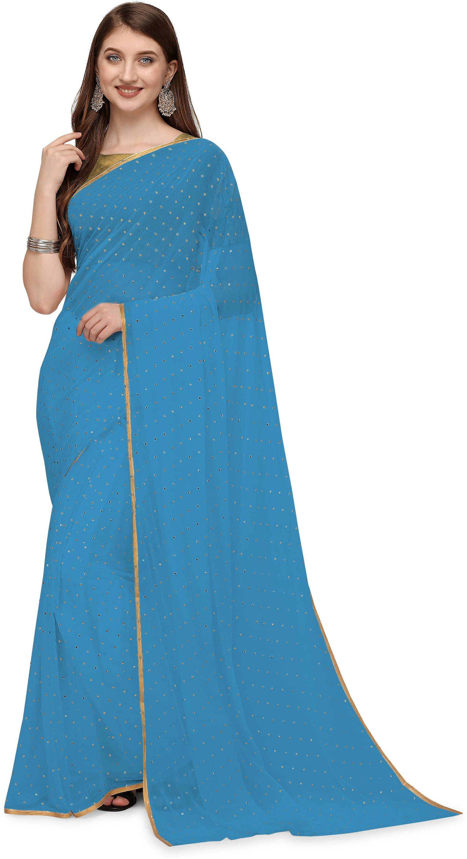 RedFish Chiffon Embellished Regular Saree With Unstitched Blouse Piece ( Light Blue ) RedFish Chiffon Embellished Regular Saree With Unstitched Blouse Piece ( Light Blue )