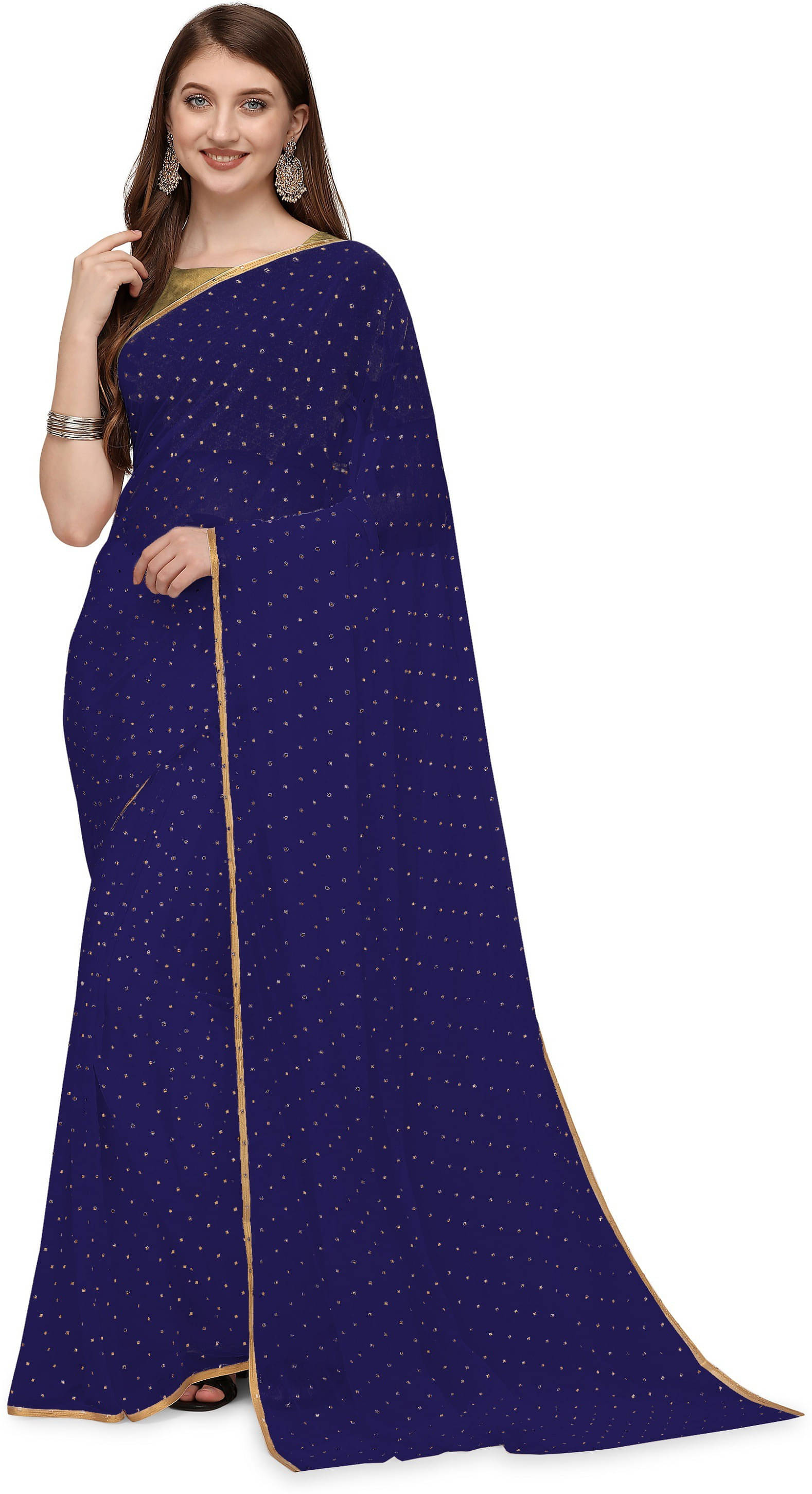     			RedFish Chiffon Embellished Regular Saree With Unstitched Blouse Piece ( Navy Blue )
