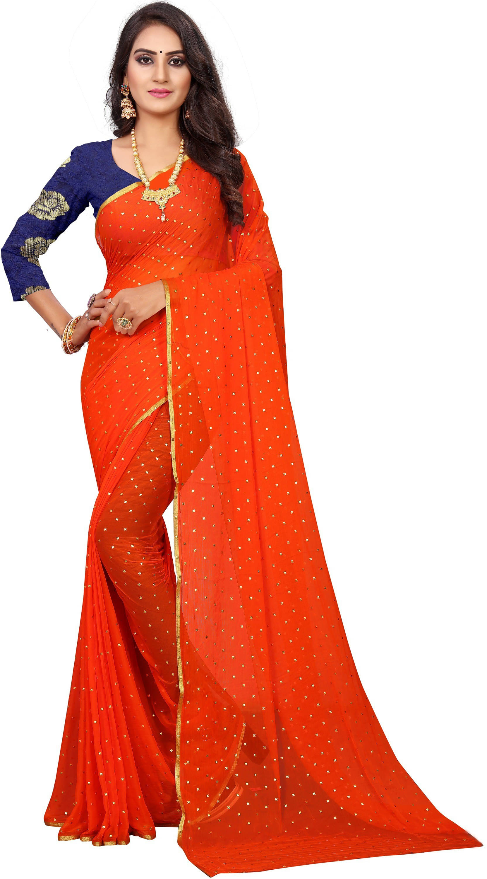 RedFish Chiffon Embellished Regular Saree With Unstitched Blouse Piece ( Orange ) RedFish Chiffon Embellished Regular Saree With Unstitched Blouse Piece ( Orange )
