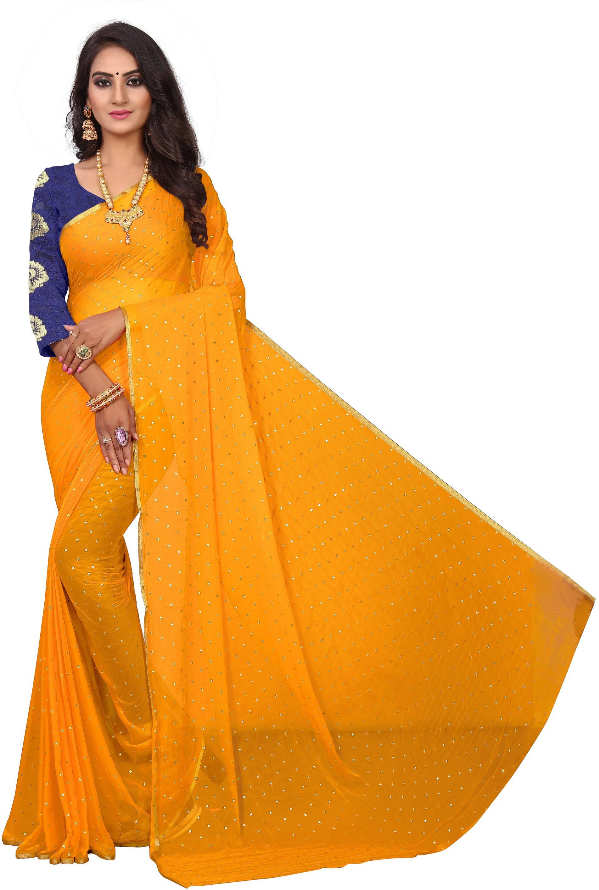 RedFish Chiffon Embellished Regular Saree With Unstitched Blouse Piece ( Yellow ) RedFish Chiffon Embellished Regular Saree With Unstitched Blouse Piece ( Yellow )