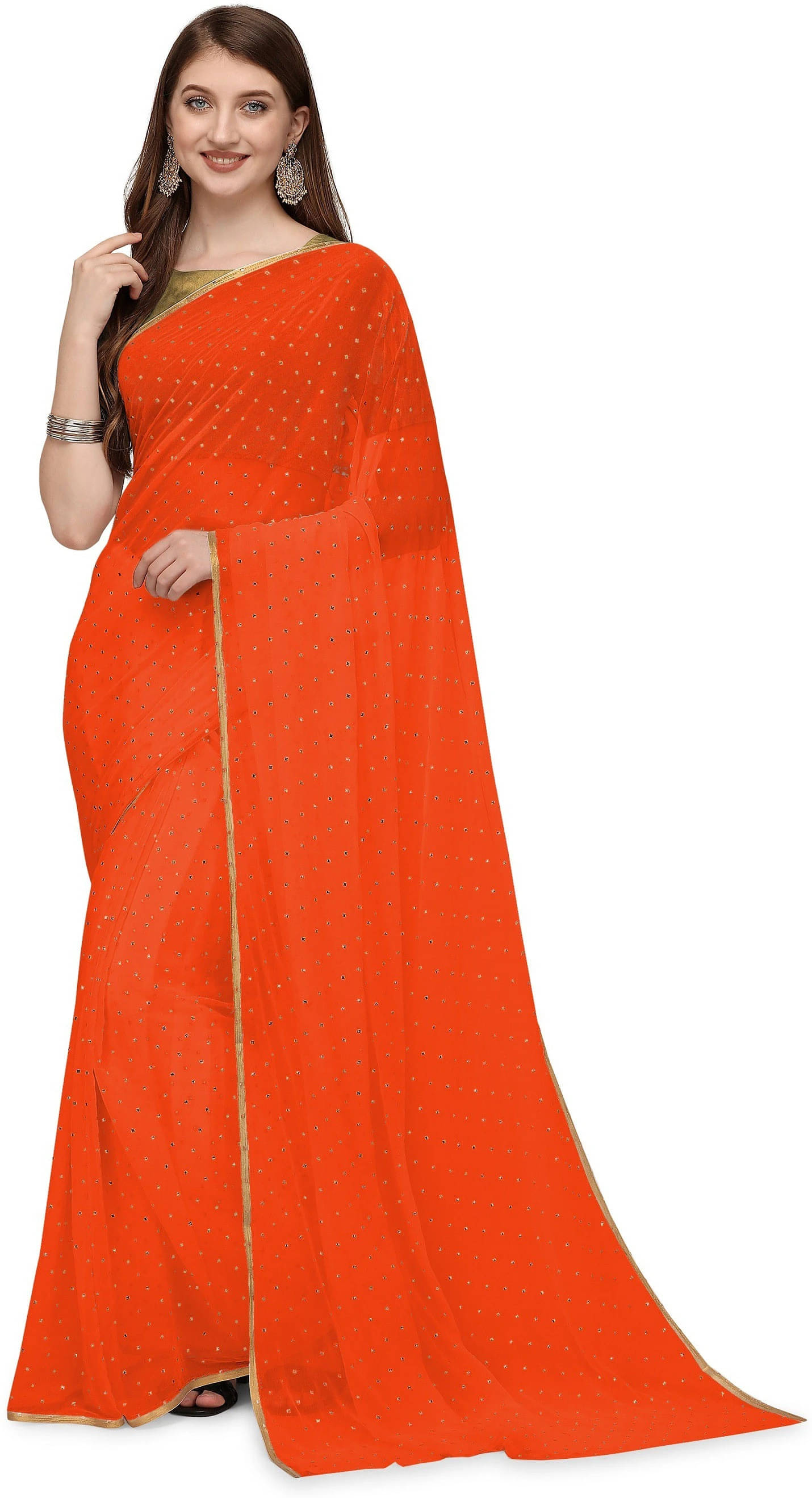RedFish Chiffon Embellished Regular Saree With Unstitched Blouse Piece ( Orange ) RedFish Chiffon Embellished Regular Saree With Unstitched Blouse Piece ( Orange )