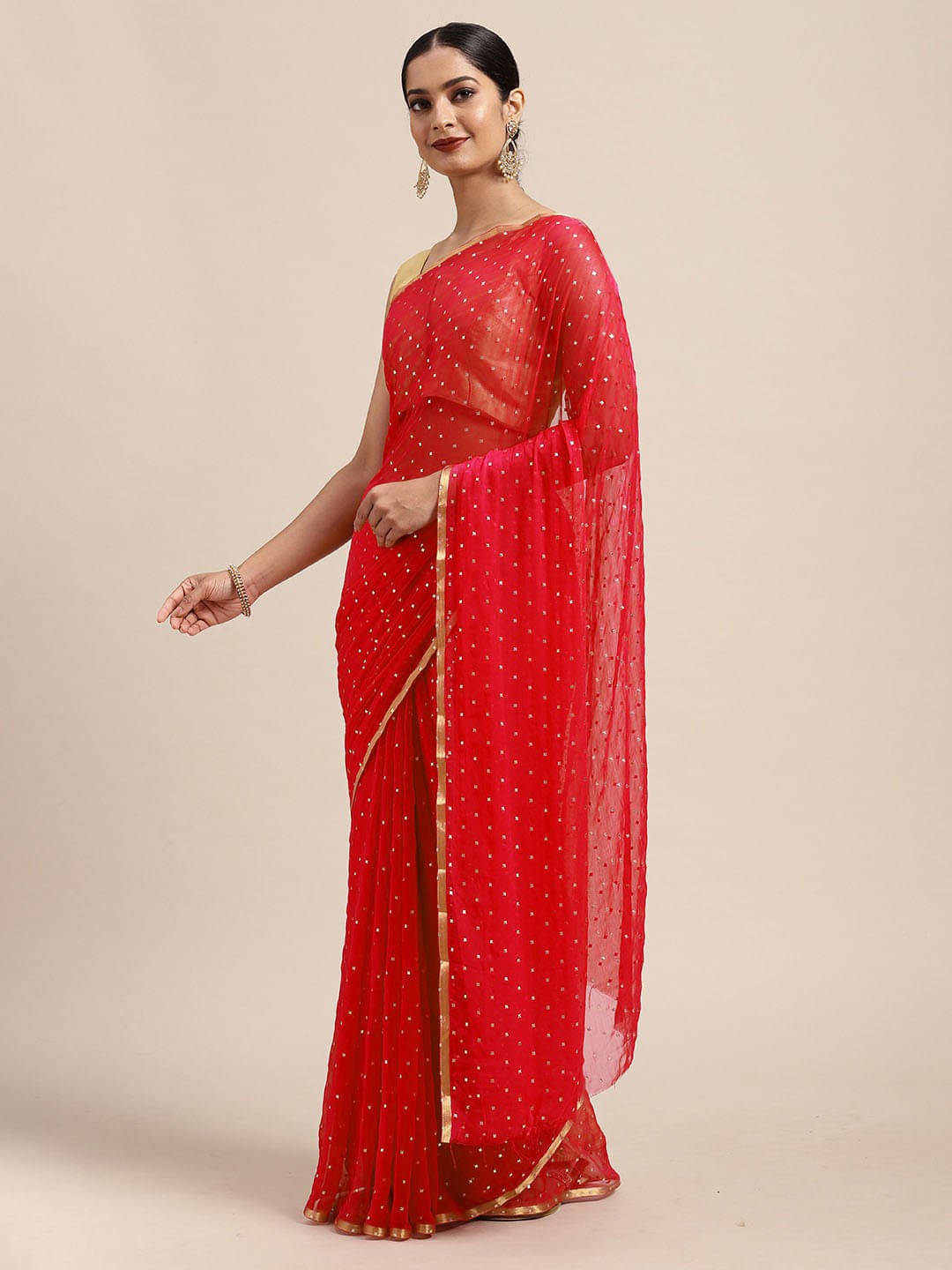     			RedFish Chiffon Embroidered Regular Saree With Unstitched Blouse Piece ( Red )
