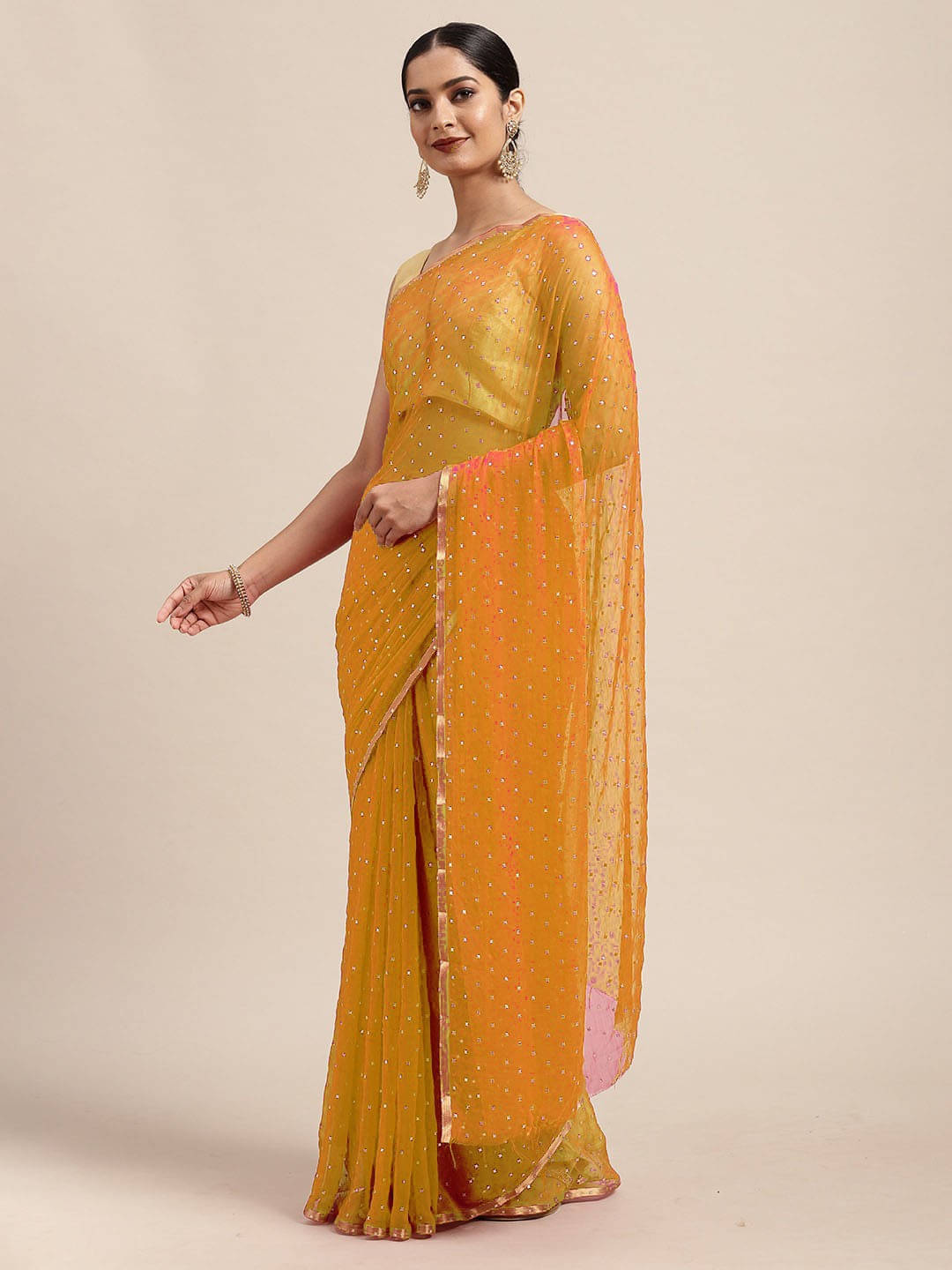 RedFish Chiffon Embroidered Regular Saree With Unstitched Blouse Piece ( Yellow ) RedFish Chiffon Embroidered Regular Saree With Unstitched Blouse Piece ( Yellow )