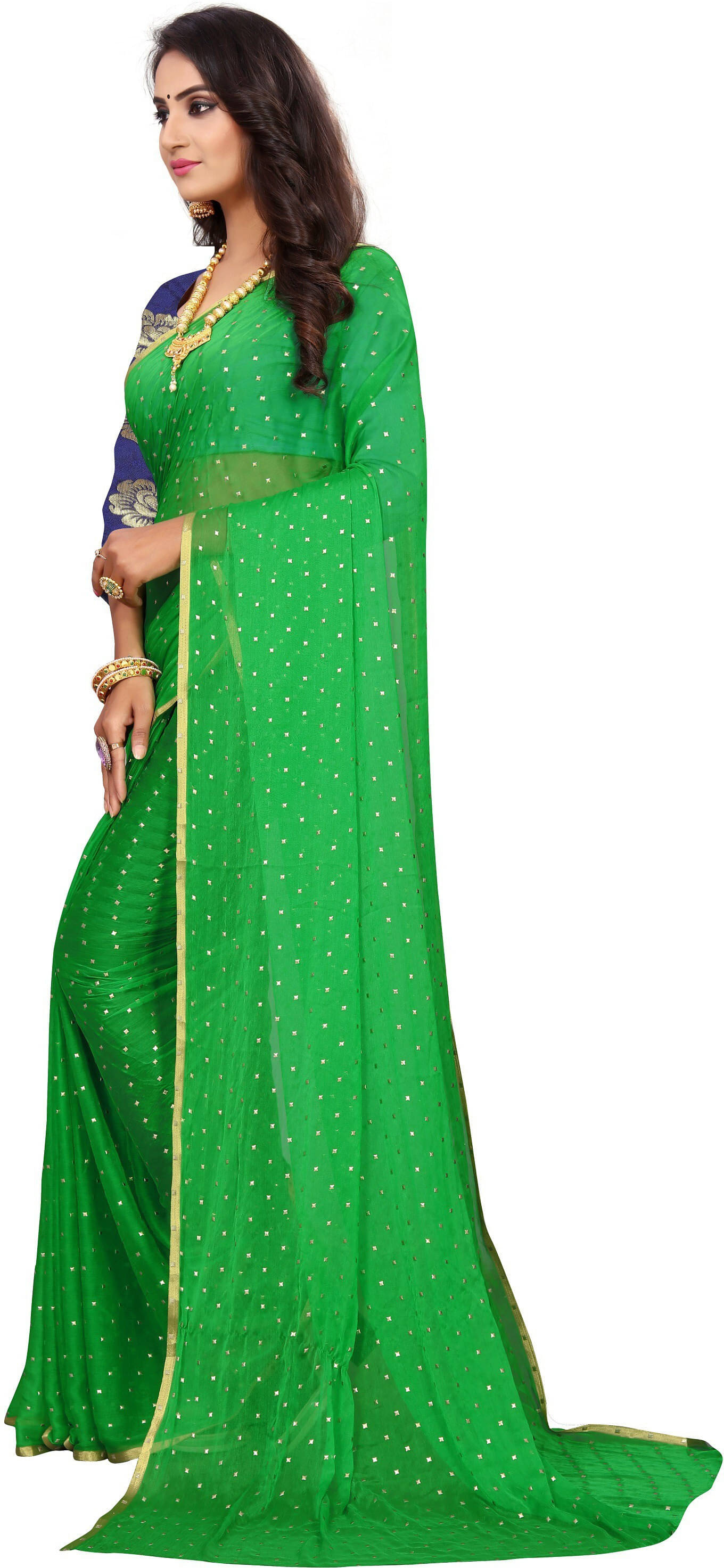     			RedFish Chiffon Printed Bandhani Sarees With Unstitched Blouse Piece ( Green )