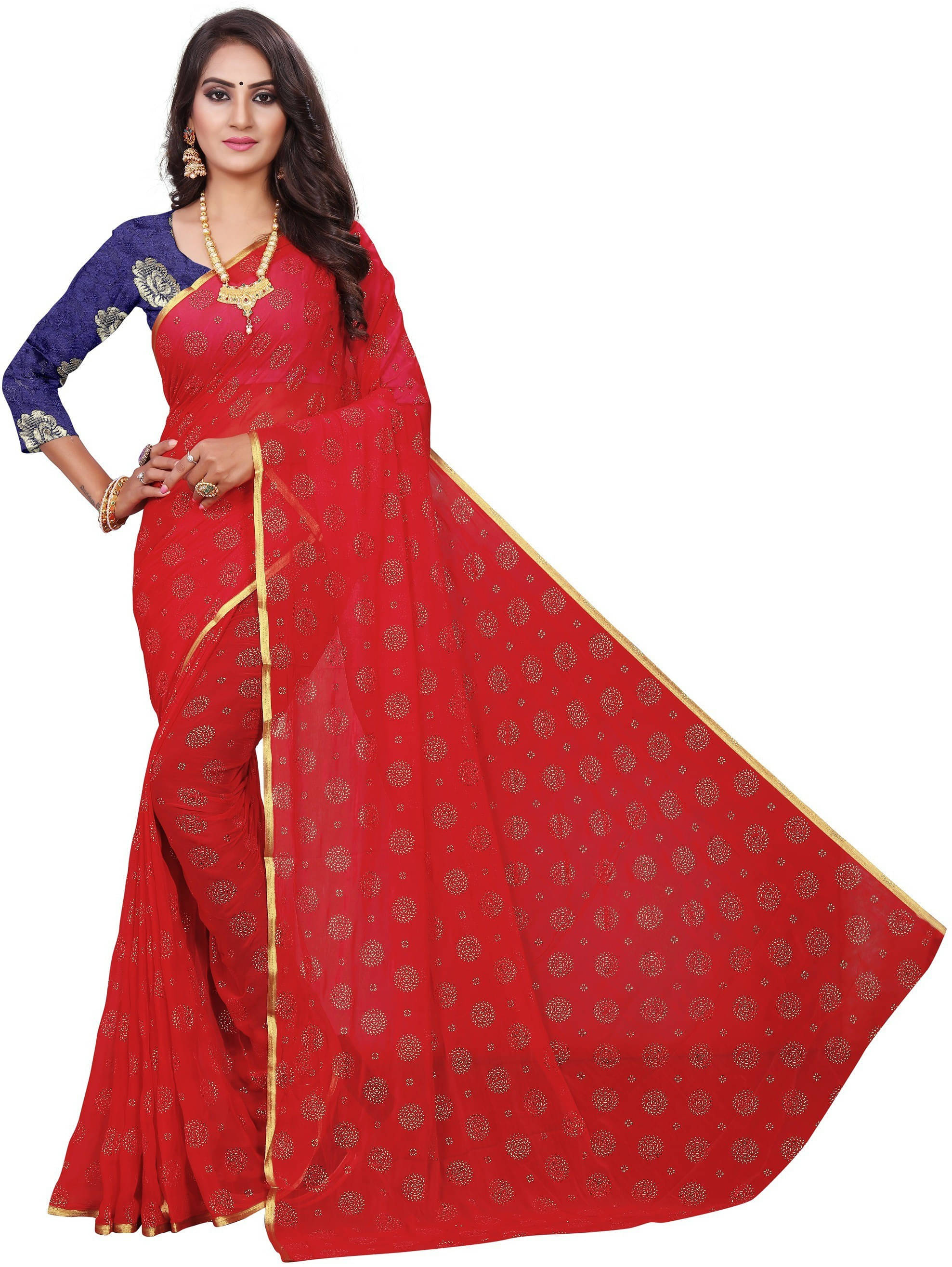     			RedFish Chiffon Printed Bandhani Sarees With Unstitched Blouse Piece ( Red )