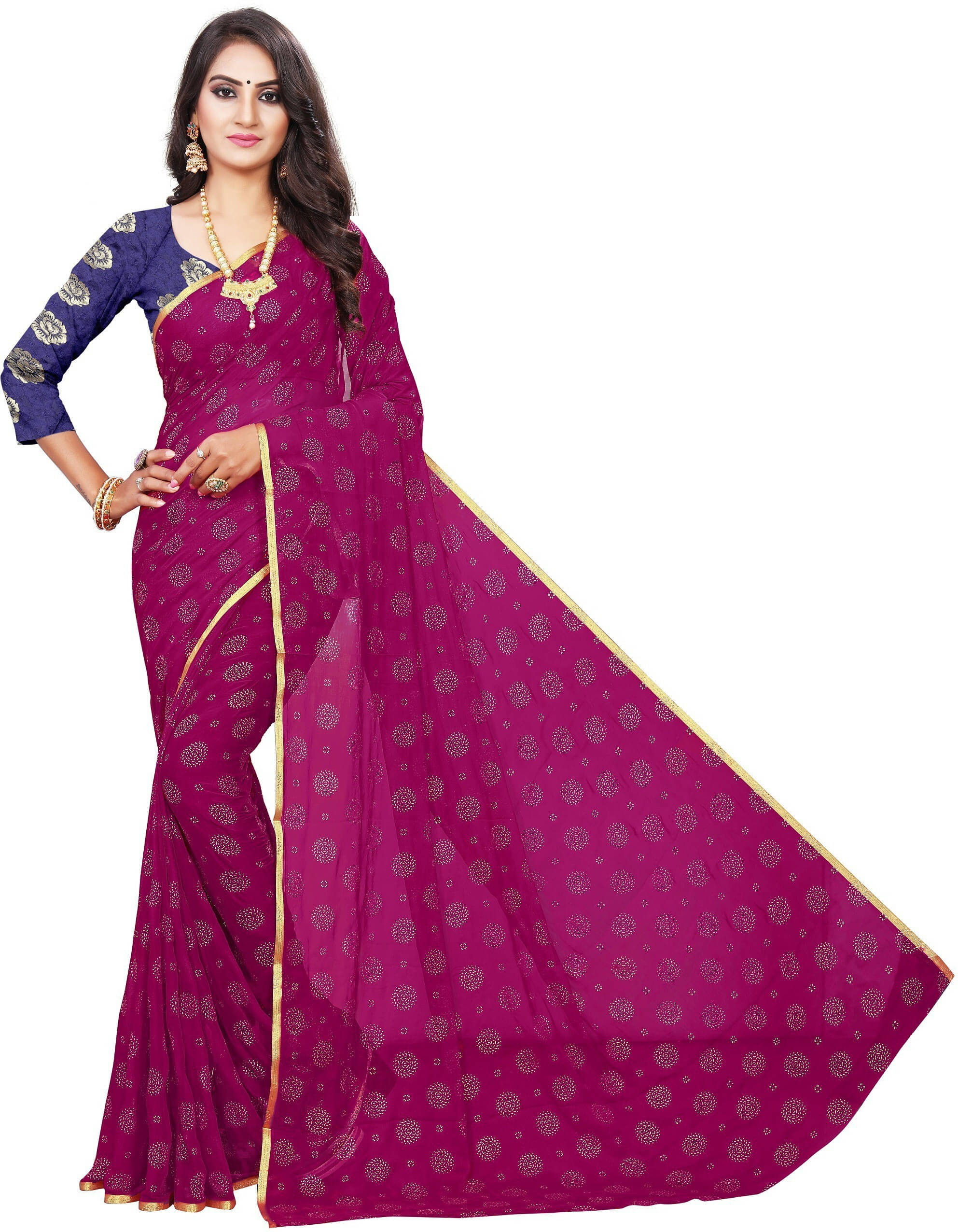     			RedFish Chiffon Printed Bandhani Sarees With Unstitched Blouse Piece ( Pink )
