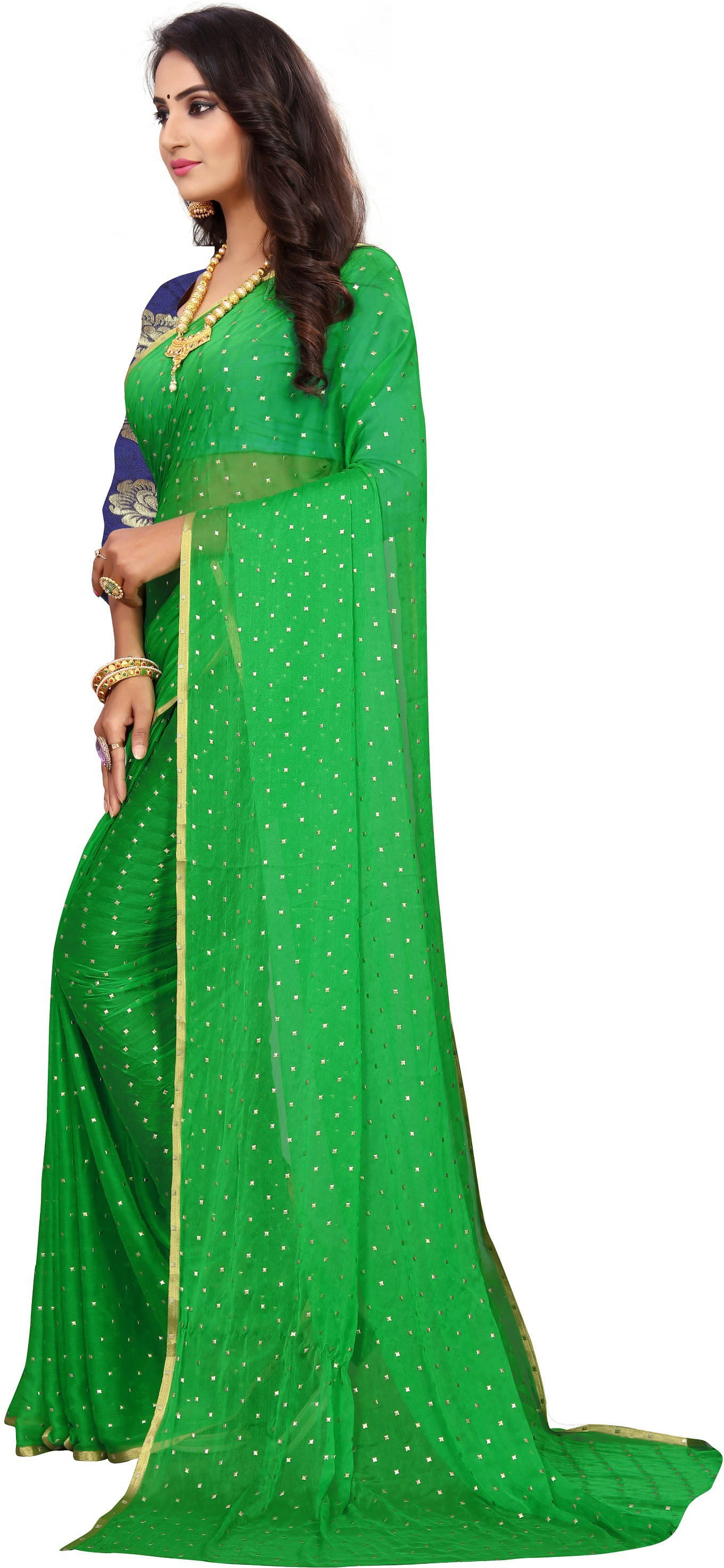     			RedFish Chiffon Printed Bandhani Sarees With Unstitched Blouse Piece ( Green )