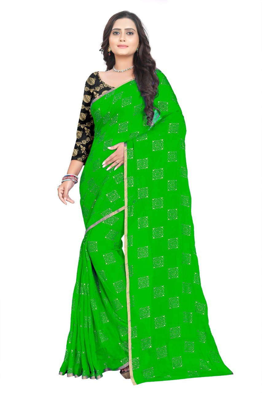    			RedFish Chiffon Printed Bandhani Sarees With Unstitched Blouse Piece ( Green )