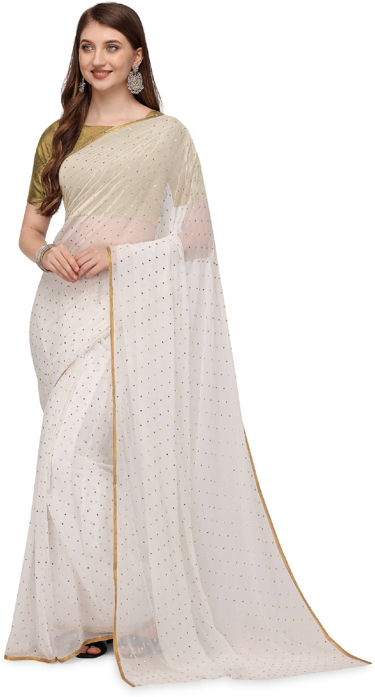 RedFish Chiffon Printed Regular Saree With Unstitched Blouse Piece ( White ) RedFish Chiffon Printed Regular Saree With Unstitched Blouse Piece ( White )