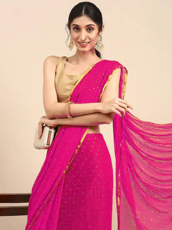 RedFish Chiffon Printed Regular Saree With Unstitched Blouse Piece ( Pink ) RedFish Chiffon Printed Regular Saree With Unstitched Blouse Piece ( Pink )