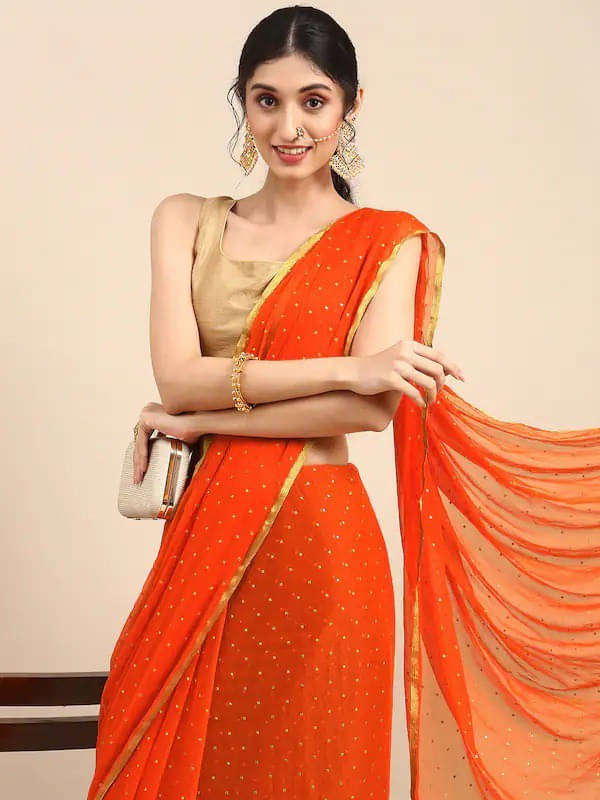 RedFish Chiffon Printed Regular Saree With Unstitched Blouse Piece ( Orange ) RedFish Chiffon Printed Regular Saree With Unstitched Blouse Piece ( Orange )
