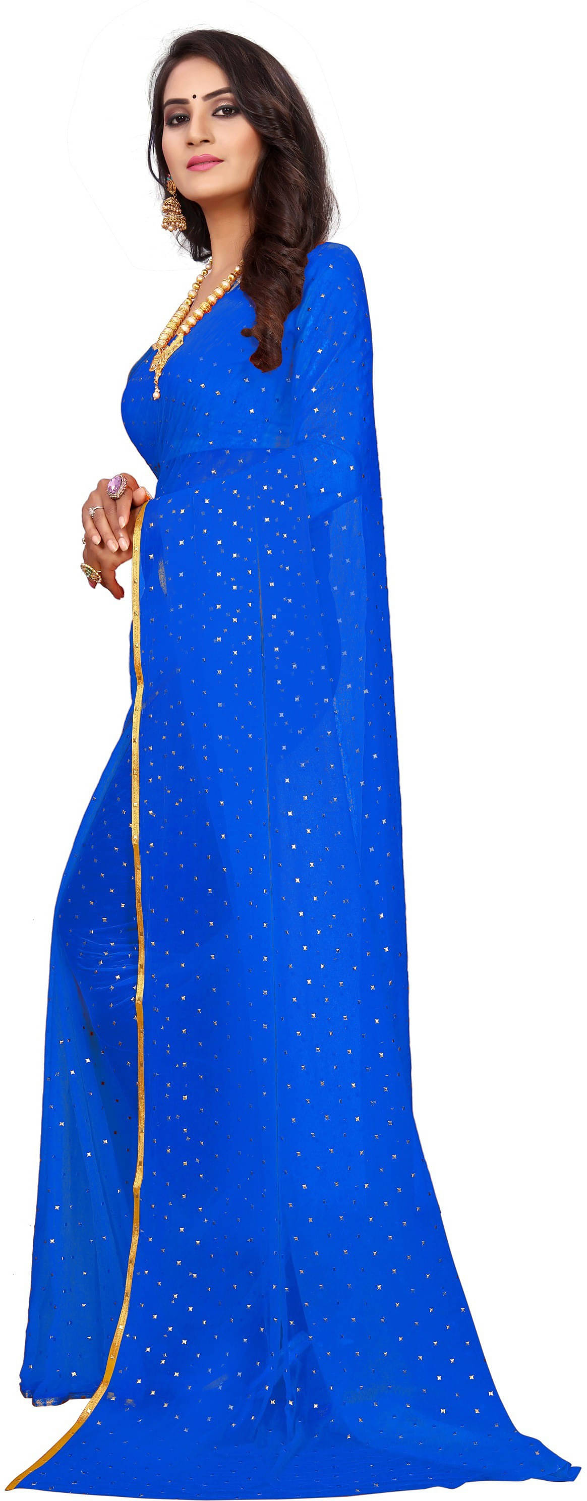     			RedFish Chiffon Printed Regular Saree With Unstitched Blouse Piece ( Blue )