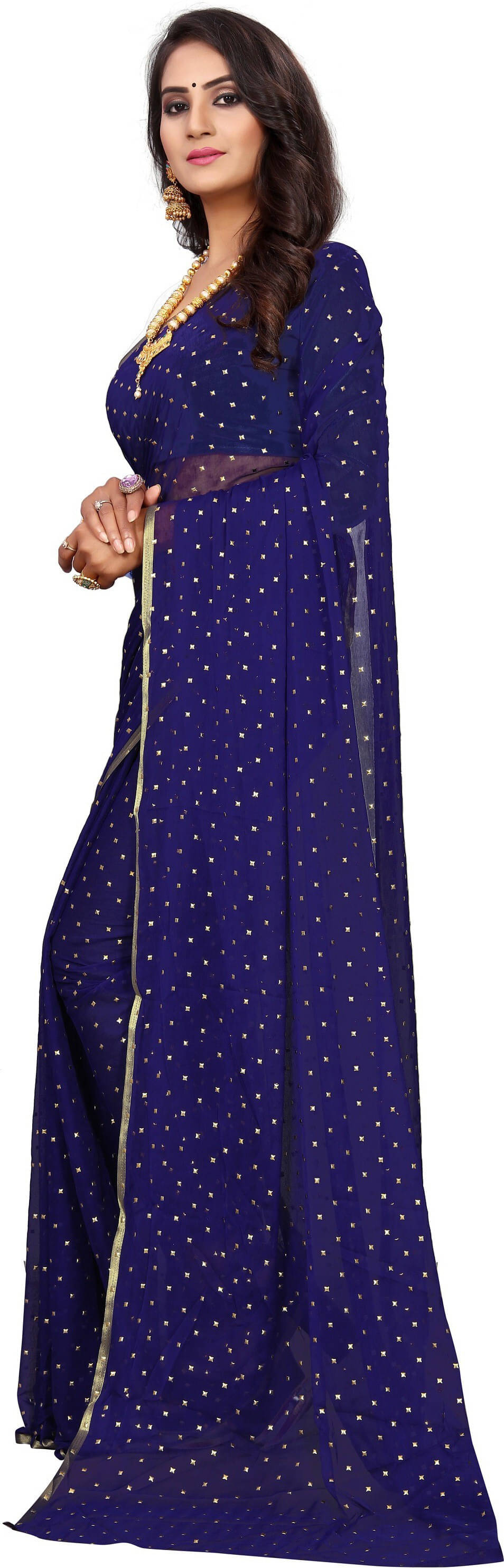 RedFish Chiffon Printed Regular Saree With Unstitched Blouse Piece ( Blue ) RedFish Chiffon Printed Regular Saree With Unstitched Blouse Piece ( Blue )