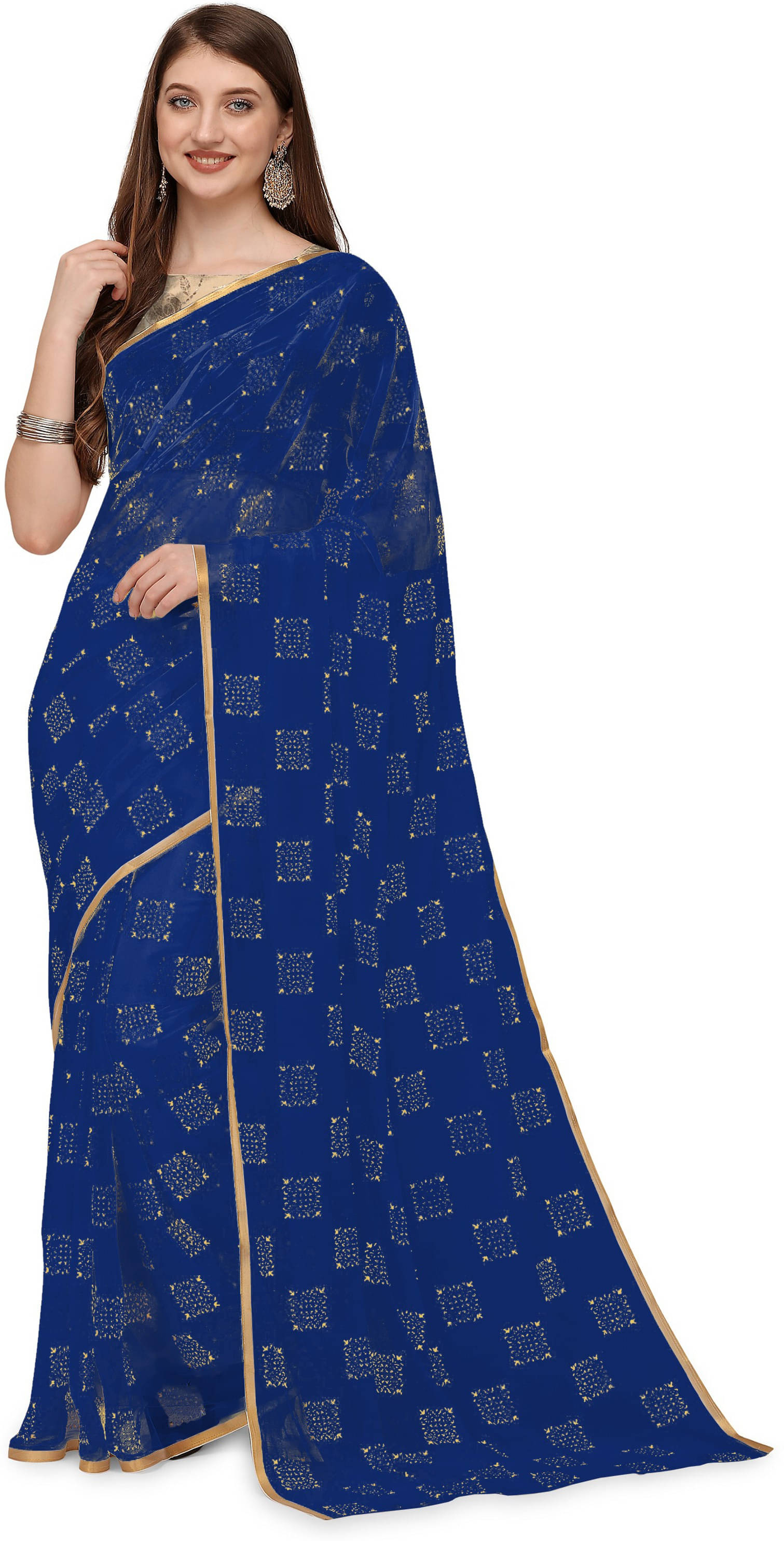     			RedFish Chiffon Printed Regular Saree With Unstitched Blouse Piece ( Navy Blue )