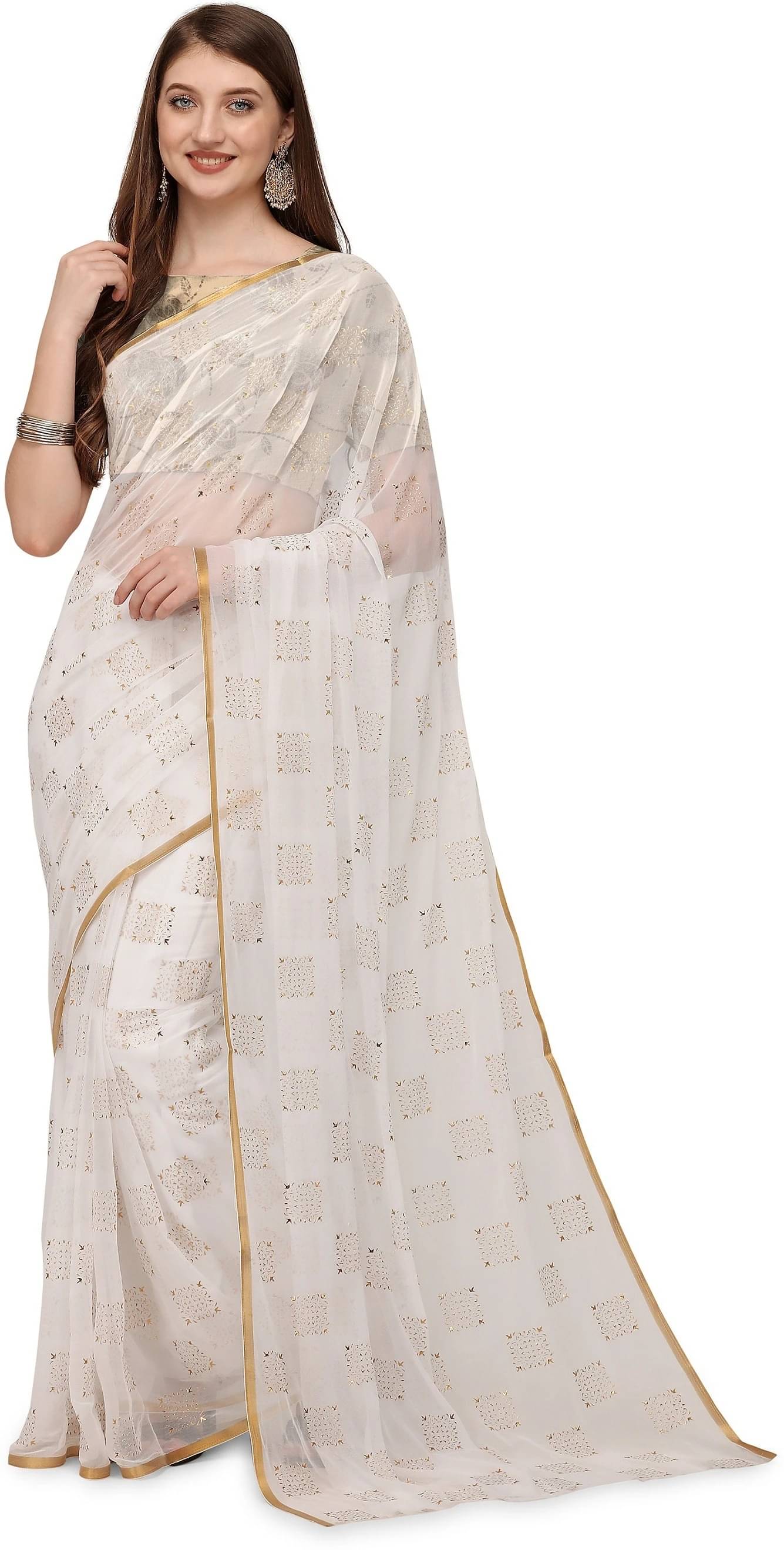 RedFish Chiffon Printed Regular Saree With Unstitched Blouse Piece ( White ) RedFish Chiffon Printed Regular Saree With Unstitched Blouse Piece ( White )