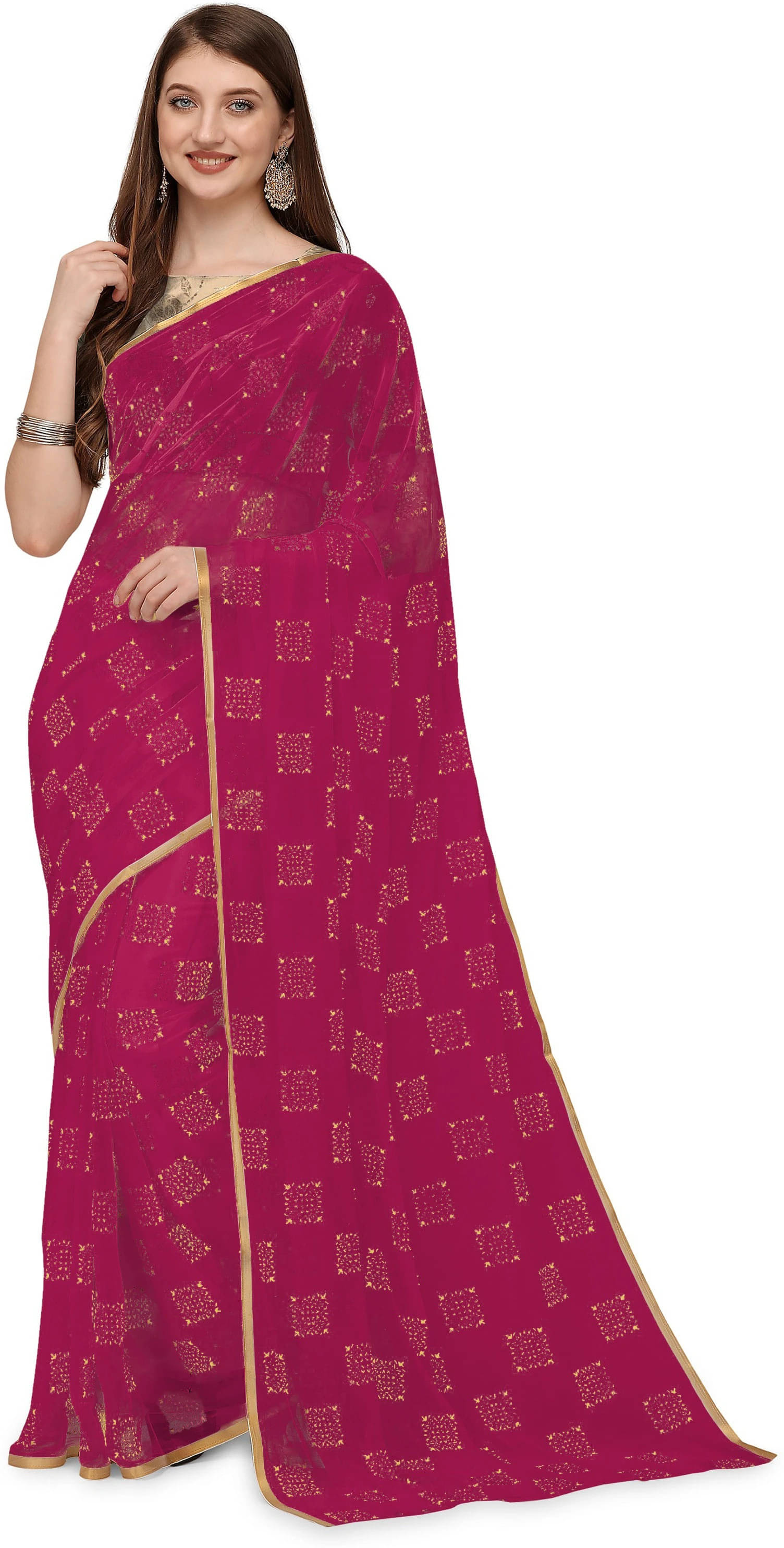 RedFish Chiffon Printed Regular Saree With Unstitched Blouse Piece ( Pink ) RedFish Chiffon Printed Regular Saree With Unstitched Blouse Piece ( Pink )