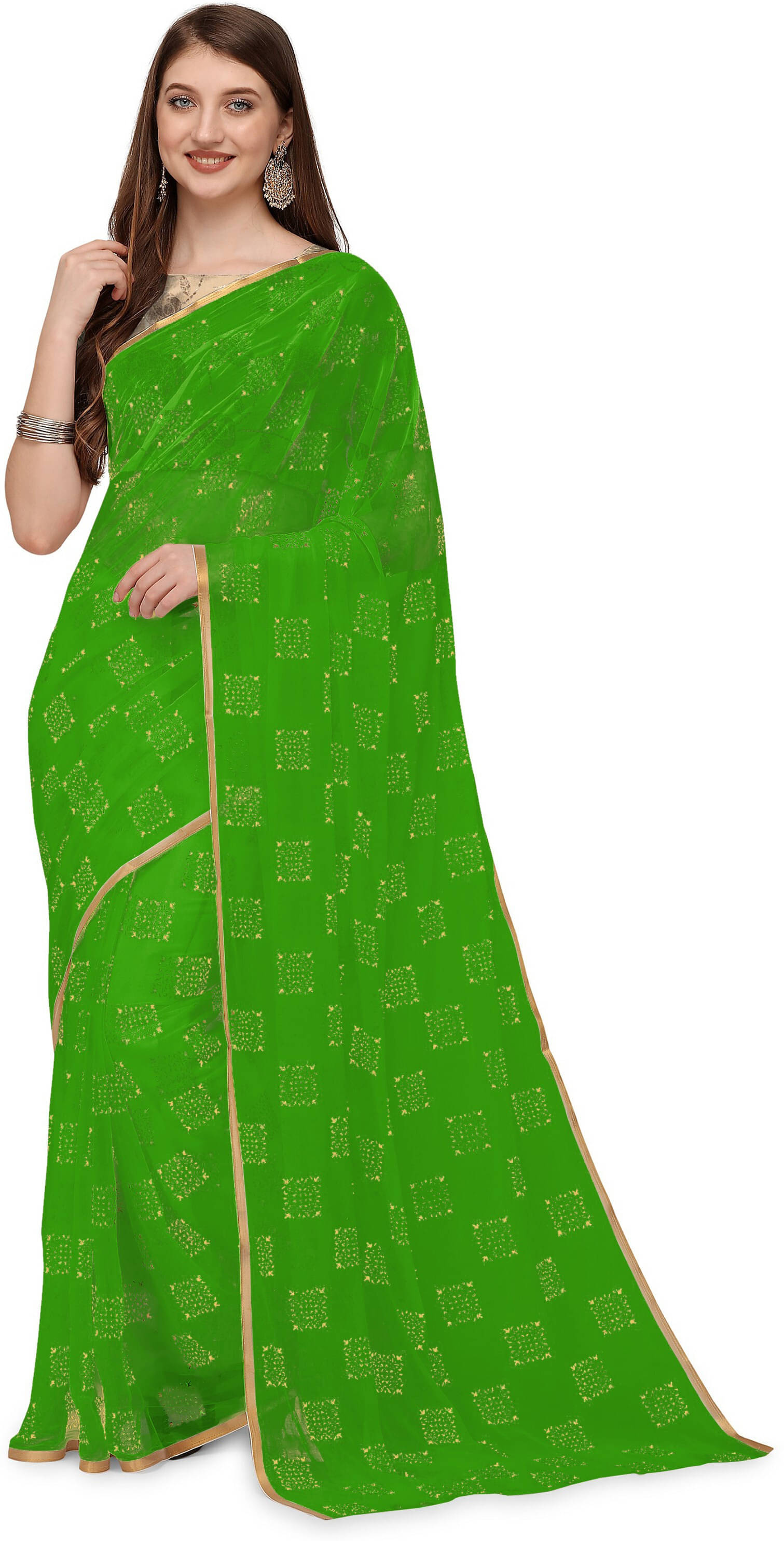 RedFish Chiffon Printed Regular Saree With Unstitched Blouse Piece ( Green ) RedFish Chiffon Printed Regular Saree With Unstitched Blouse Piece ( Green )
