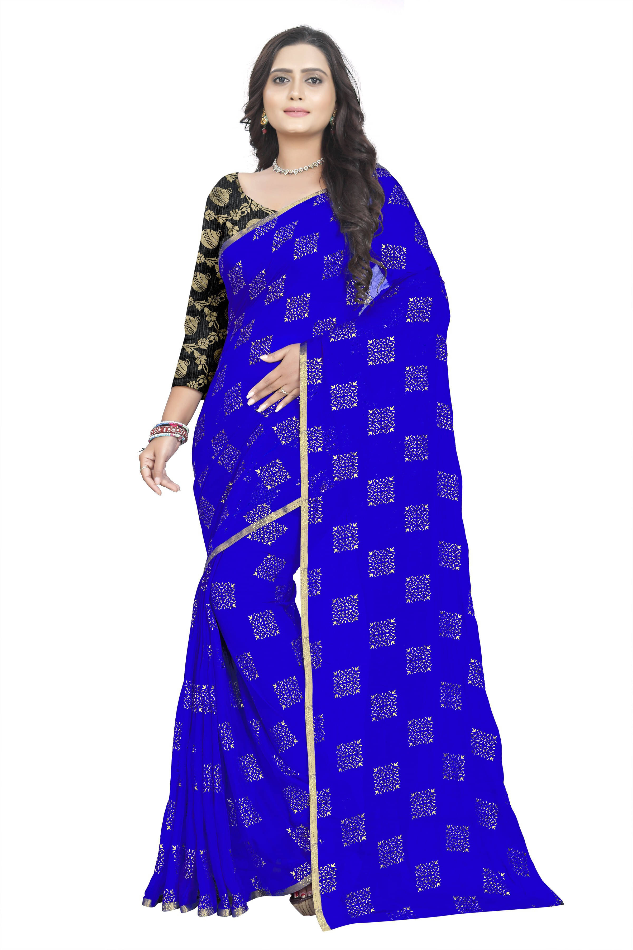 RedFish Chiffon Printed Regular Saree With Unstitched Blouse Piece ( Blue ) RedFish Chiffon Printed Regular Saree With Unstitched Blouse Piece ( Blue )