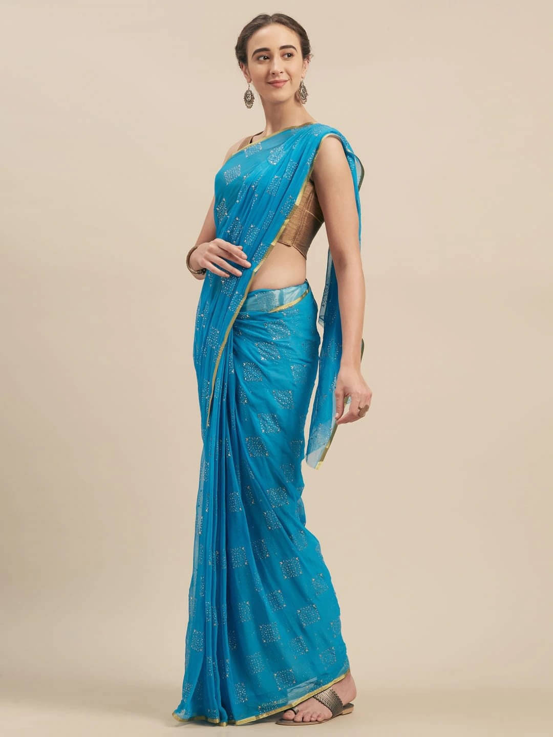 RedFish Chiffon Printed Regular Saree With Unstitched Blouse Piece ( Light Blue ) RedFish Chiffon Printed Regular Saree With Unstitched Blouse Piece ( Light Blue )