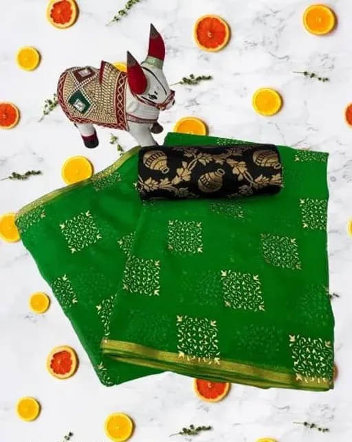     			RedFish Chiffon Printed Regular Saree With Unstitched Blouse Piece ( Green )