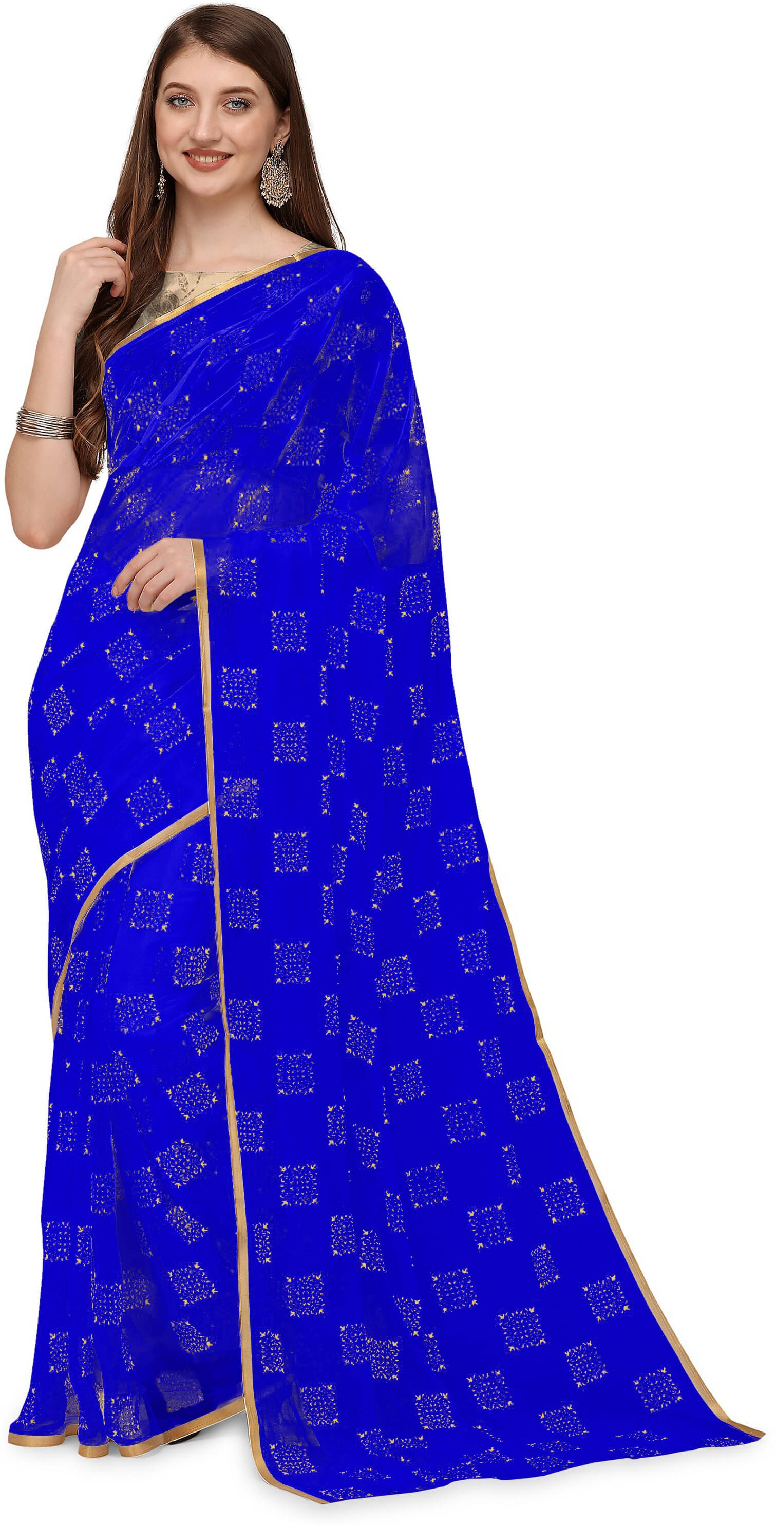 RedFish Chiffon Printed Regular Saree With Unstitched Blouse Piece ( Blue ) RedFish Chiffon Printed Regular Saree With Unstitched Blouse Piece ( Blue )