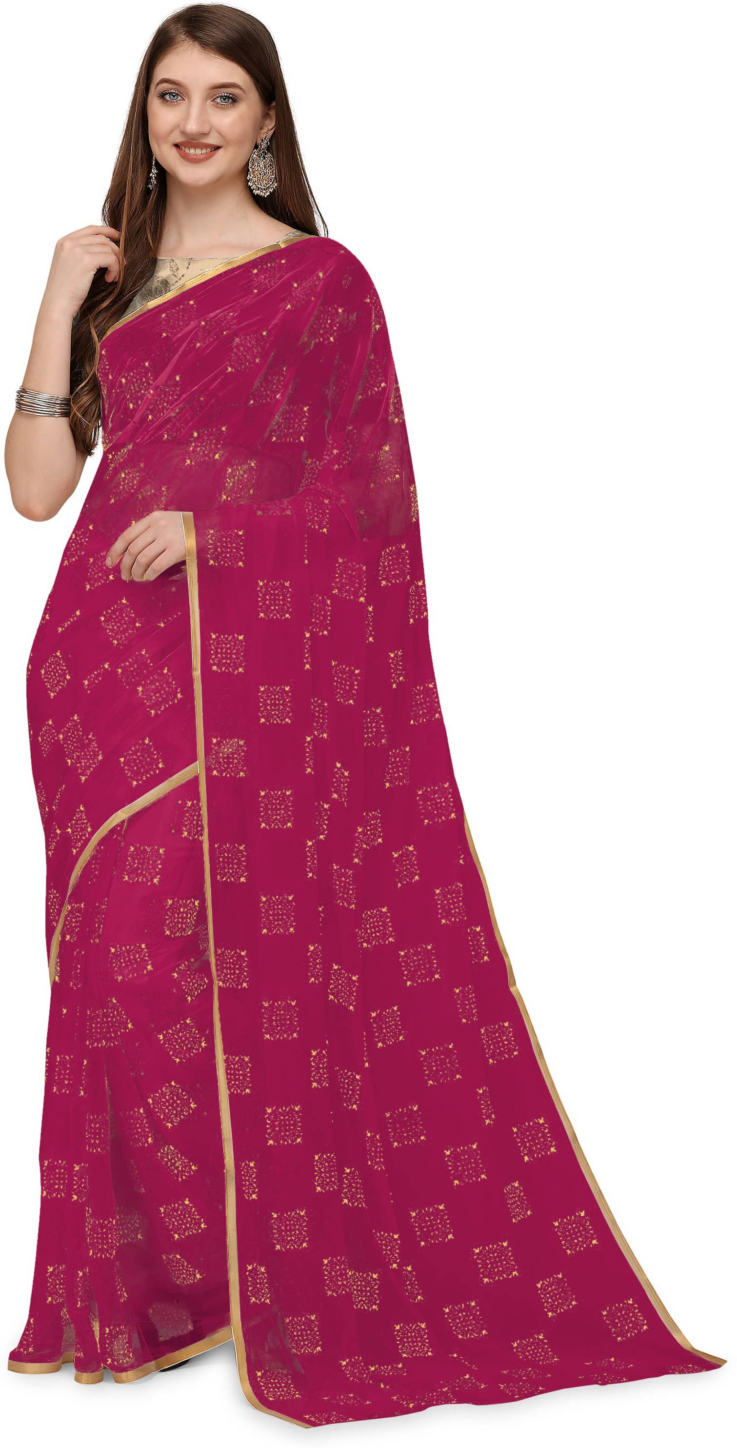     			RedFish Chiffon Printed Regular Saree With Unstitched Blouse Piece ( Pink )