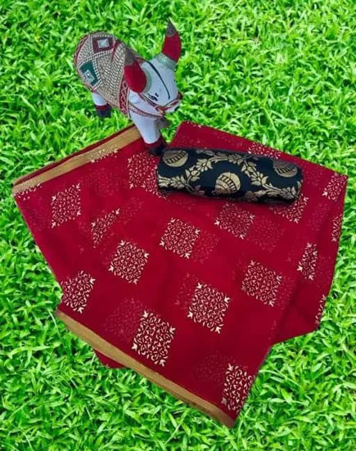 RedFish Chiffon Printed Regular Saree With Unstitched Blouse Piece ( Red ) RedFish Chiffon Printed Regular Saree With Unstitched Blouse Piece ( Red )
