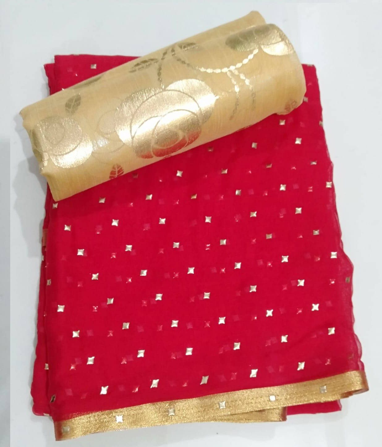    			RedFish Chiffon Printed Regular Saree With Unstitched Blouse Piece ( Red )