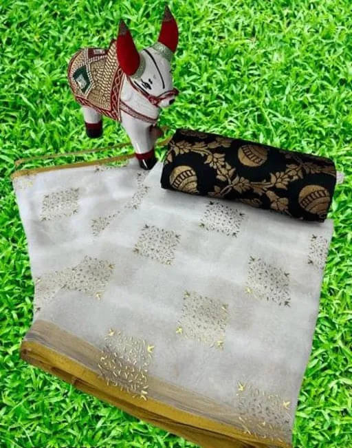     			RedFish Chiffon Printed Regular Saree With Unstitched Blouse Piece ( White )