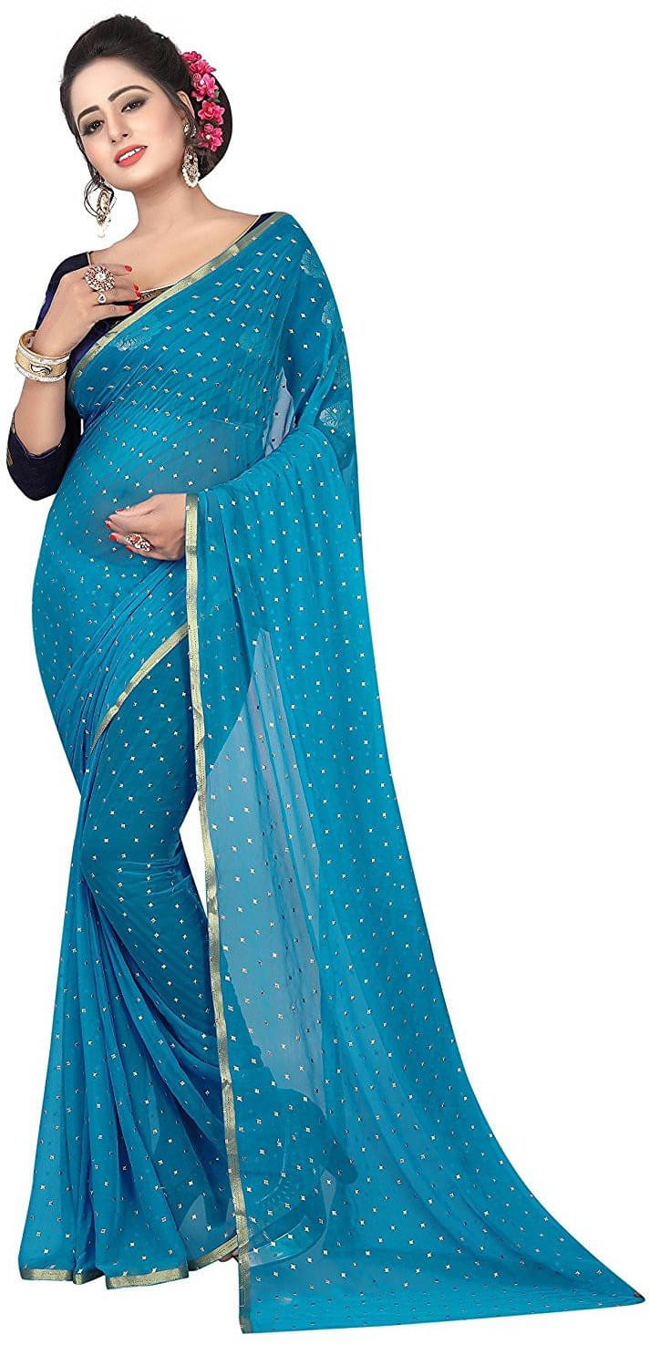 RedFish Chiffon Printed Regular Saree With Unstitched Blouse Piece ( Light Blue ) RedFish Chiffon Printed Regular Saree With Unstitched Blouse Piece ( Light Blue )
