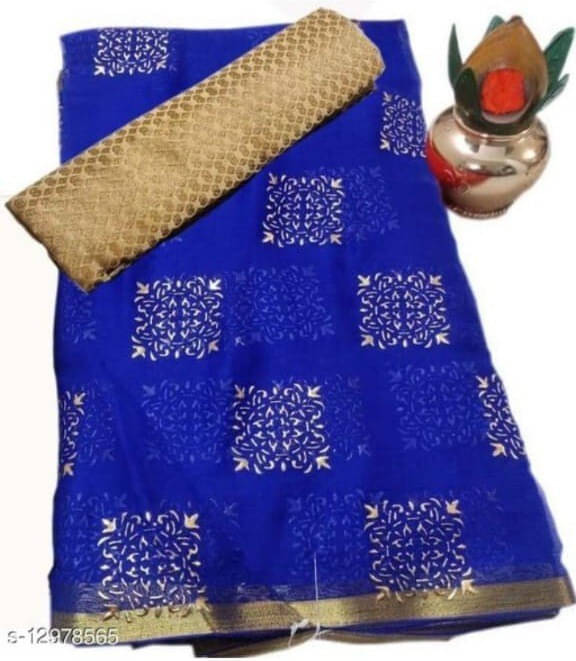    			RedFish Chiffon Printed Regular Saree With Unstitched Blouse Piece ( Blue )