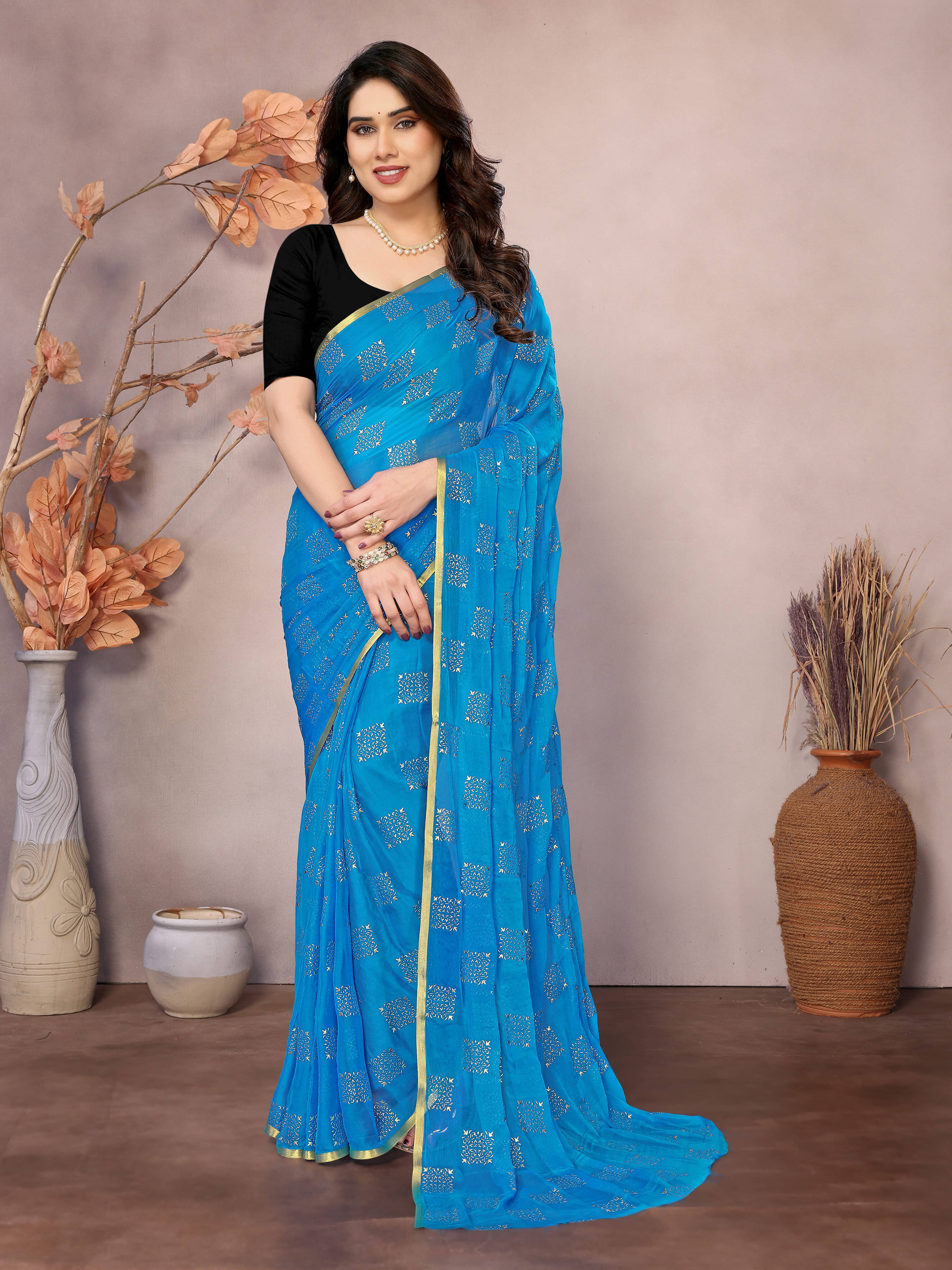     			RedFish Chiffon Printed Regular Saree With Unstitched Blouse Piece ( Light Blue )