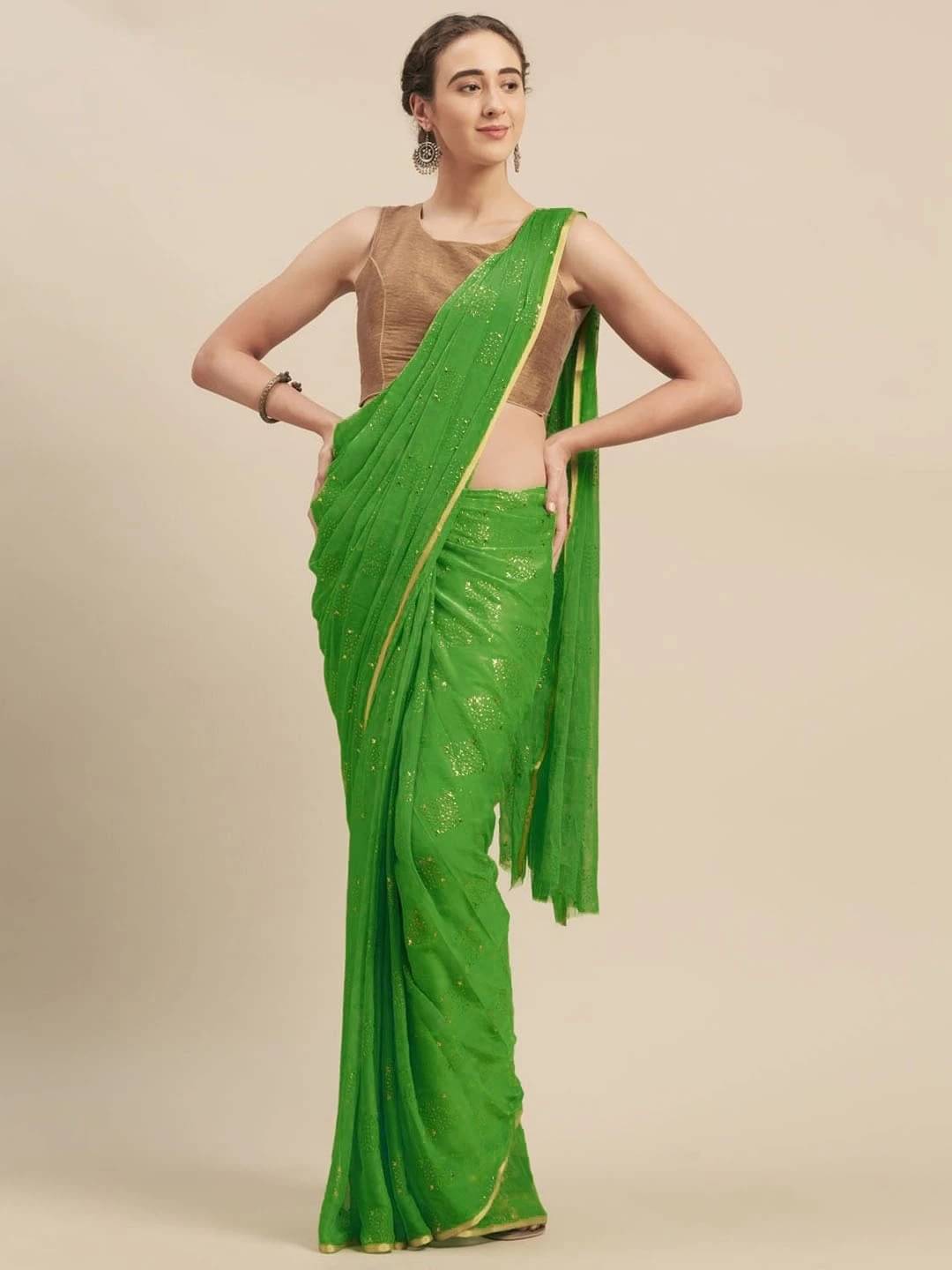     			RedFish Chiffon Printed Regular Saree With Unstitched Blouse Piece ( Green )