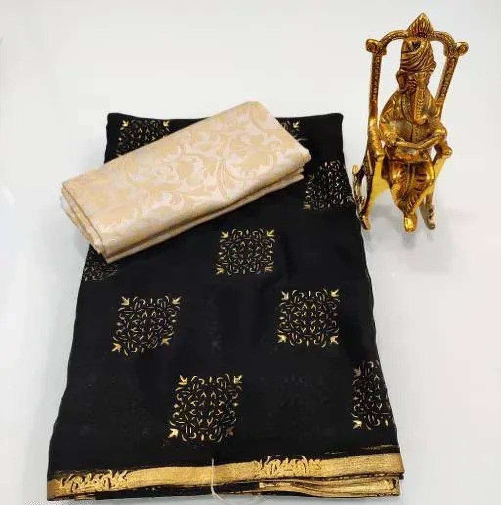     			RedFish Chiffon Printed Regular Saree With Unstitched Blouse Piece ( Black )