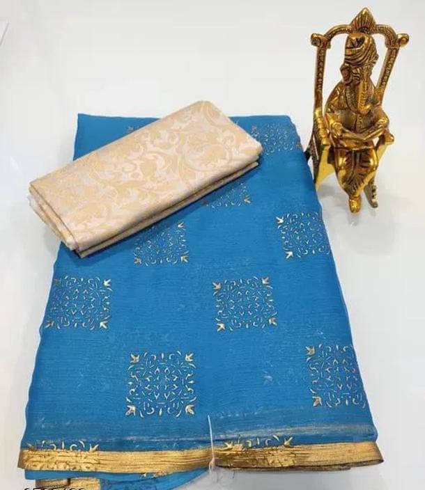 RedFish Chiffon Printed Regular Saree With Unstitched Blouse Piece ( Light Blue ) RedFish Chiffon Printed Regular Saree With Unstitched Blouse Piece ( Light Blue )