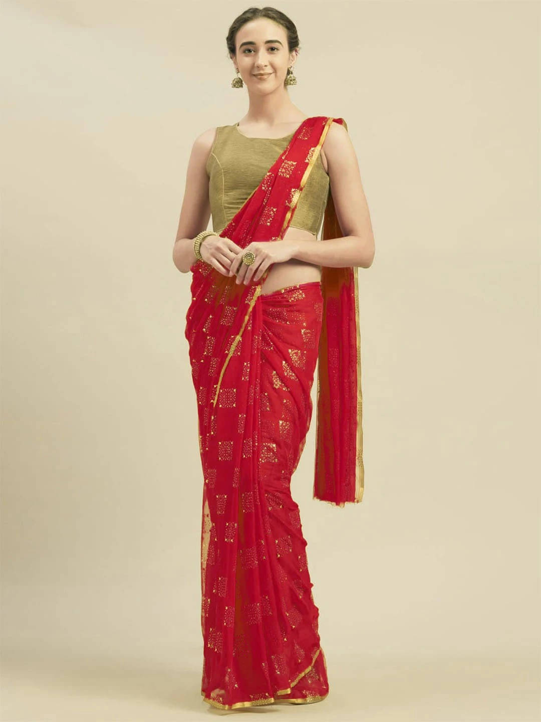     			RedFish Chiffon Printed Regular Saree With Unstitched Blouse Piece ( Red )