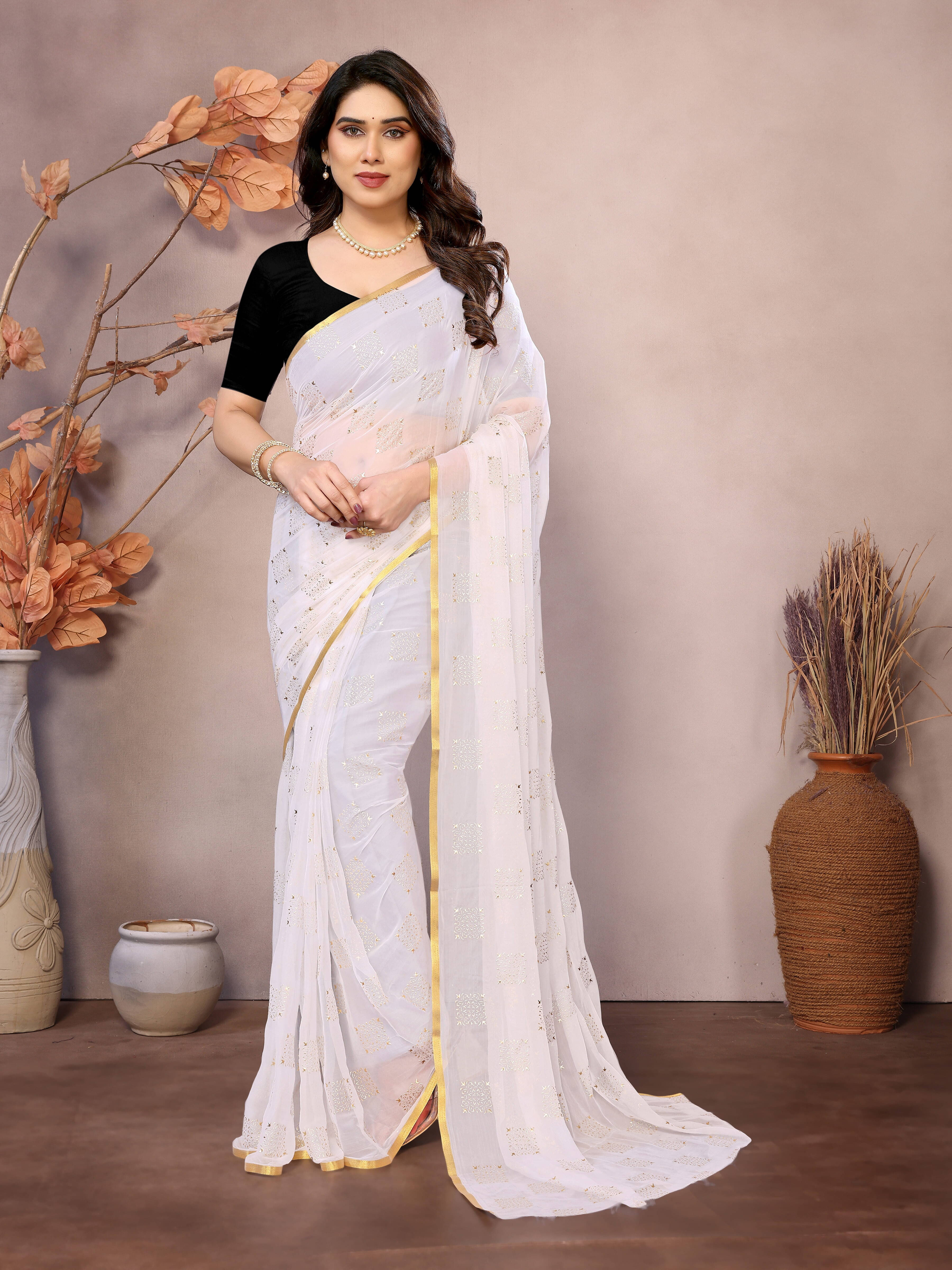 RedFish Chiffon Printed Regular Saree With Unstitched Blouse Piece ( White ) RedFish Chiffon Printed Regular Saree With Unstitched Blouse Piece ( White )