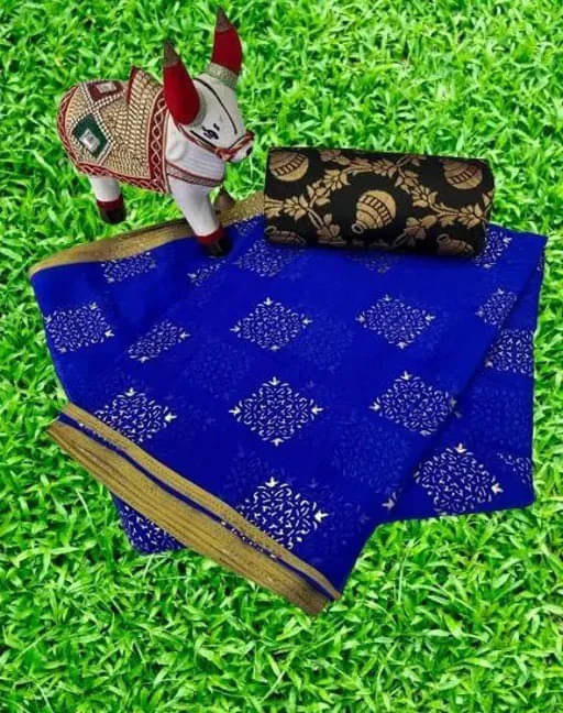 RedFish Chiffon Printed Regular Saree With Unstitched Blouse Piece ( Blue ) RedFish Chiffon Printed Regular Saree With Unstitched Blouse Piece ( Blue )