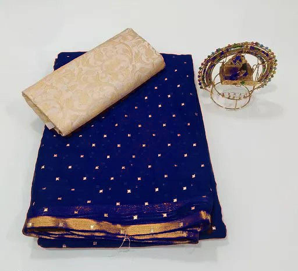     			RedFish Chiffon Printed Regular Saree With Unstitched Blouse Piece ( Navy Blue )