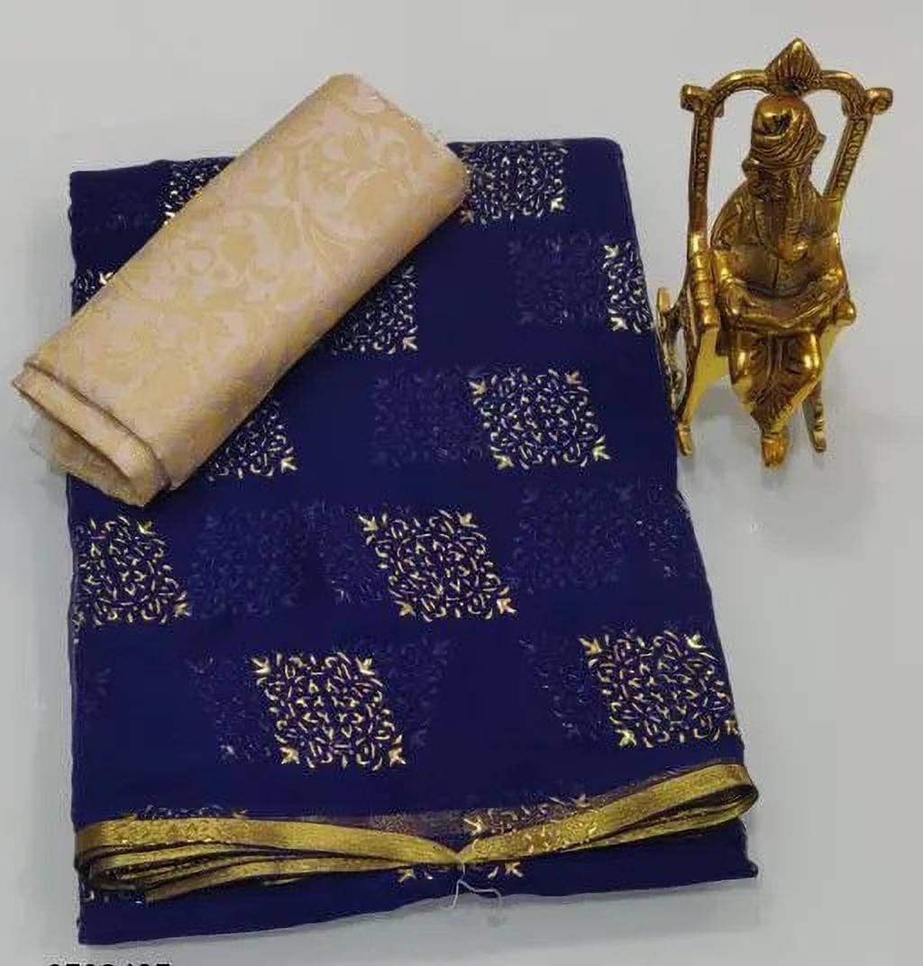 RedFish Chiffon Printed Regular Saree With Unstitched Blouse Piece ( Navy Blue ) RedFish Chiffon Printed Regular Saree With Unstitched Blouse Piece ( Navy Blue )