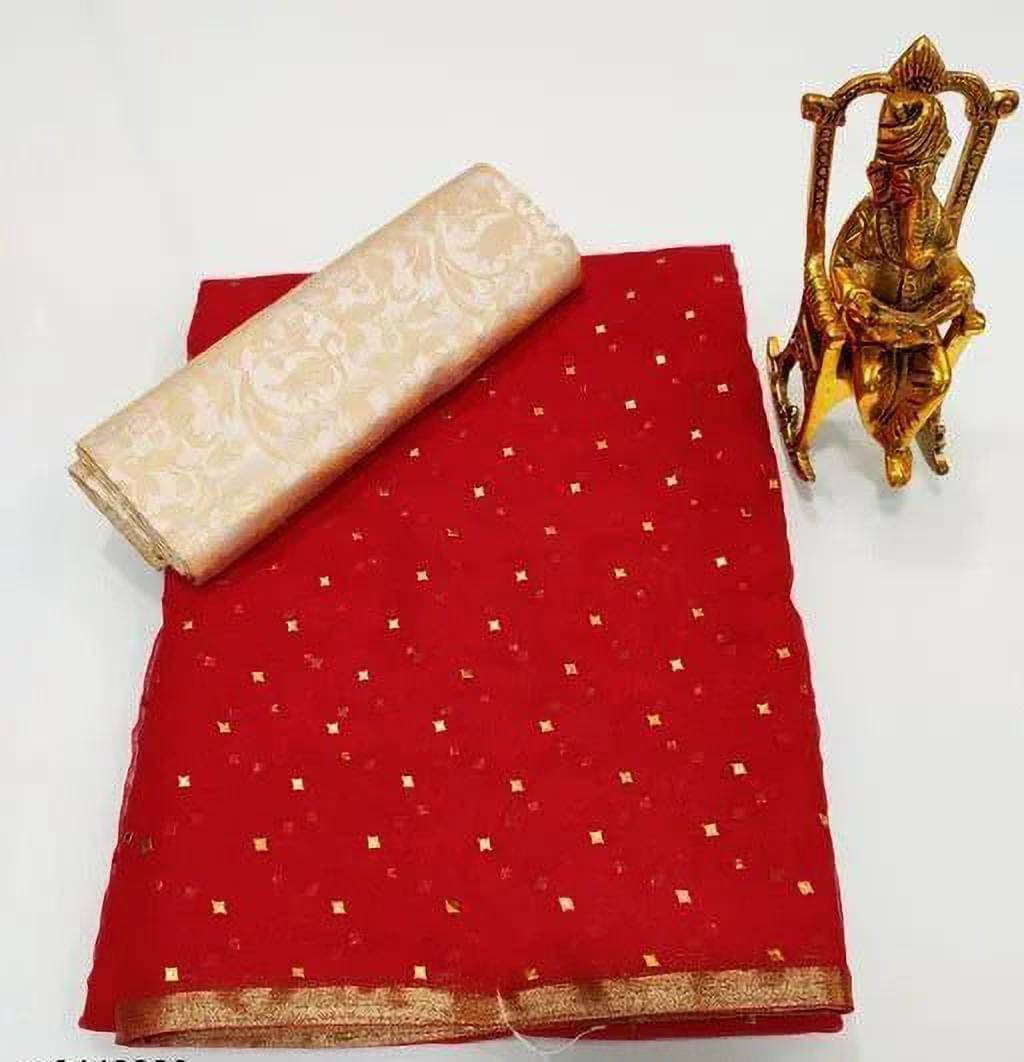     			RedFish Chiffon Printed Regular Saree With Unstitched Blouse Piece ( Red )